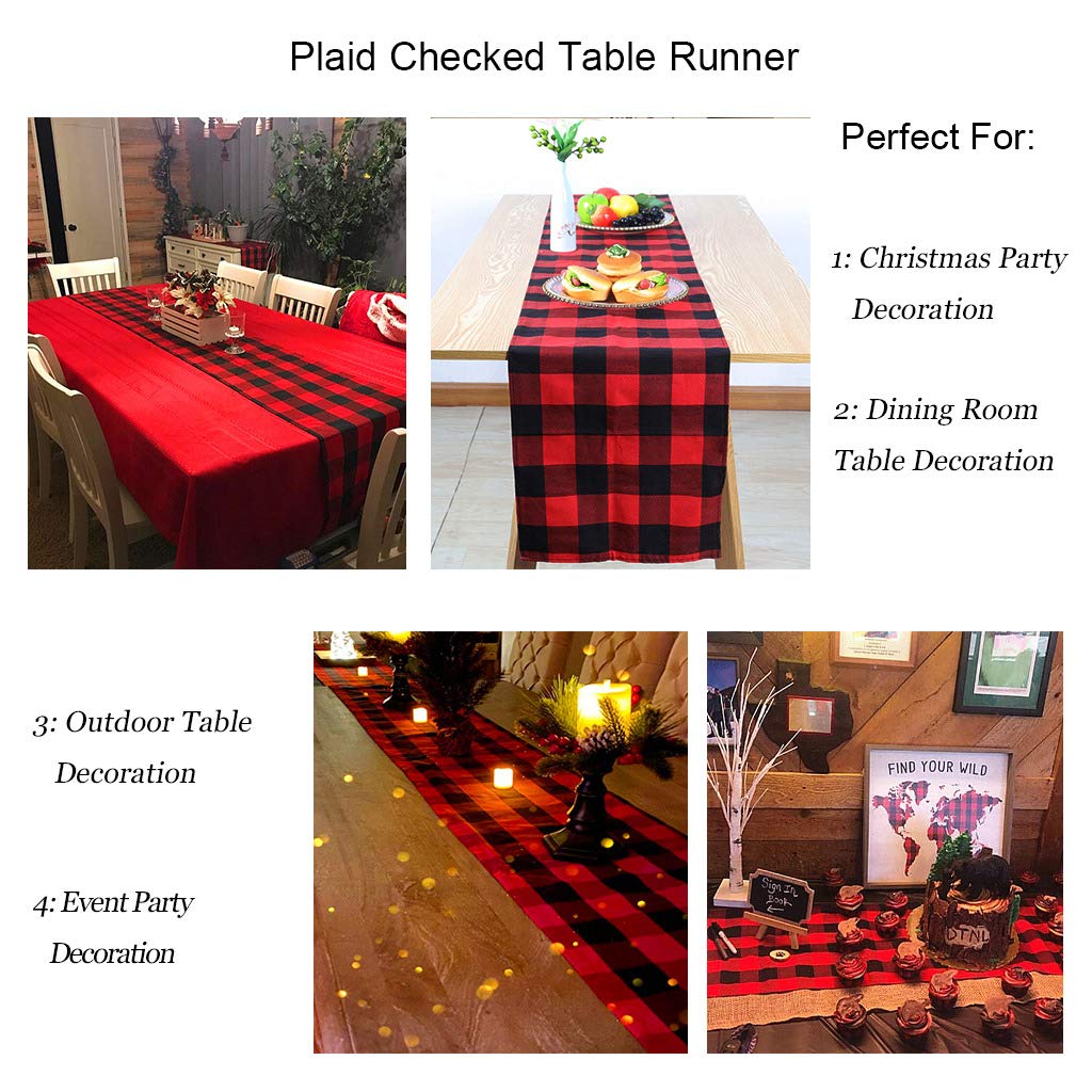 Duobao Buffalo Check Table Runner 108 Inches Tassel Plaid Tablecloth Runners Black Checkered Fabric 14X108-Inch Red Gingham Farm
