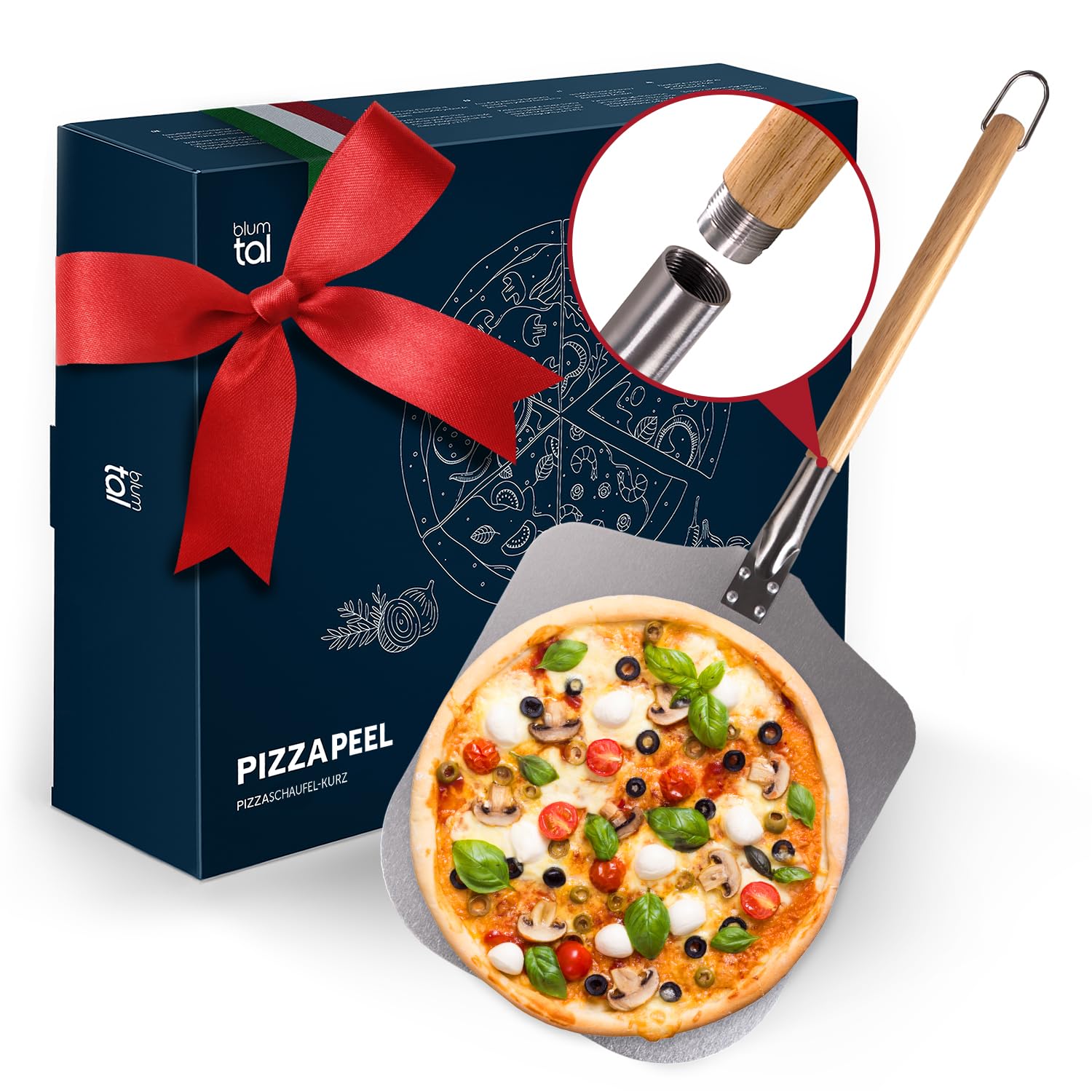 Blumtal Pizza Peel - Aluminium Paddle With Wooden Handle - Cuts - Pizza Peel Oven With A Surface Of 12'' X 12'' And Wooden Handl