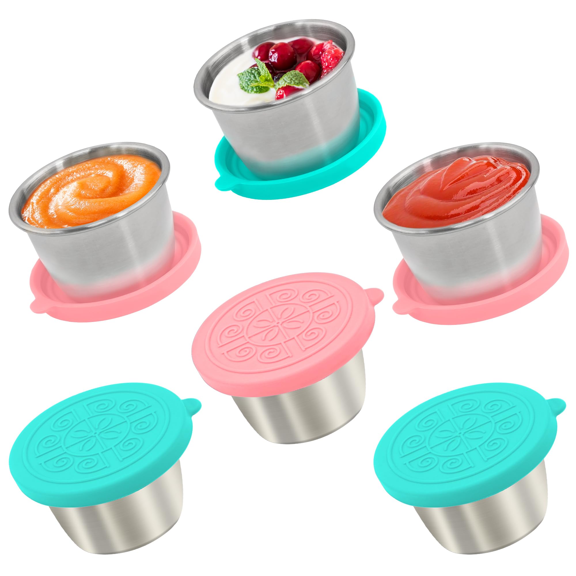 Qukaka 6x2.7 Oz Salad Dressing Container to Go,Handy Leakproof Stainless Steel Meal Prep Containers Reusable,Sauce Containers fo