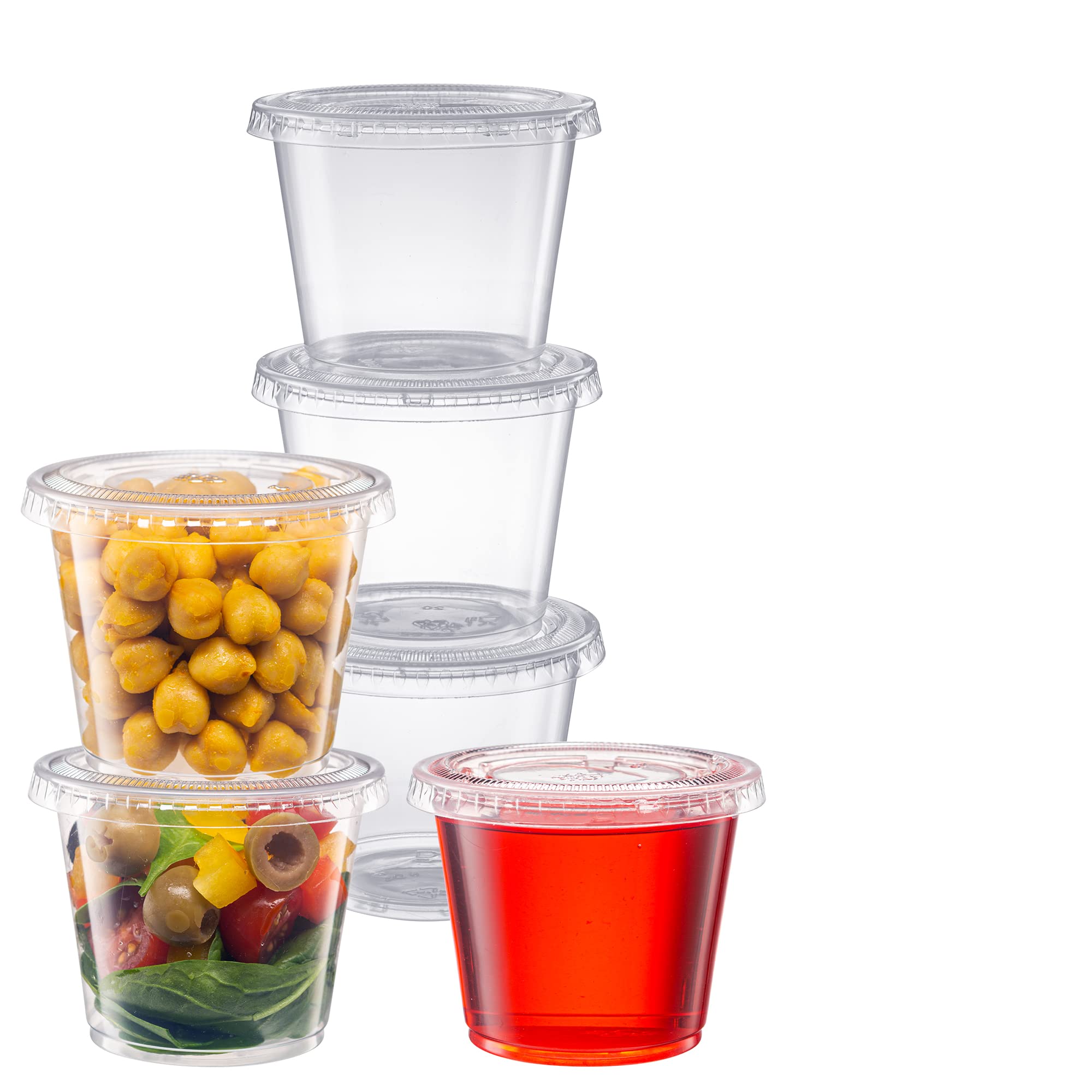 Pantry Value [100 Sets - 5.5 Oz.] Cups With Lids, Small Plastic Condiment Containers For Sauce, Salad Dressings, Ramekins, & Por