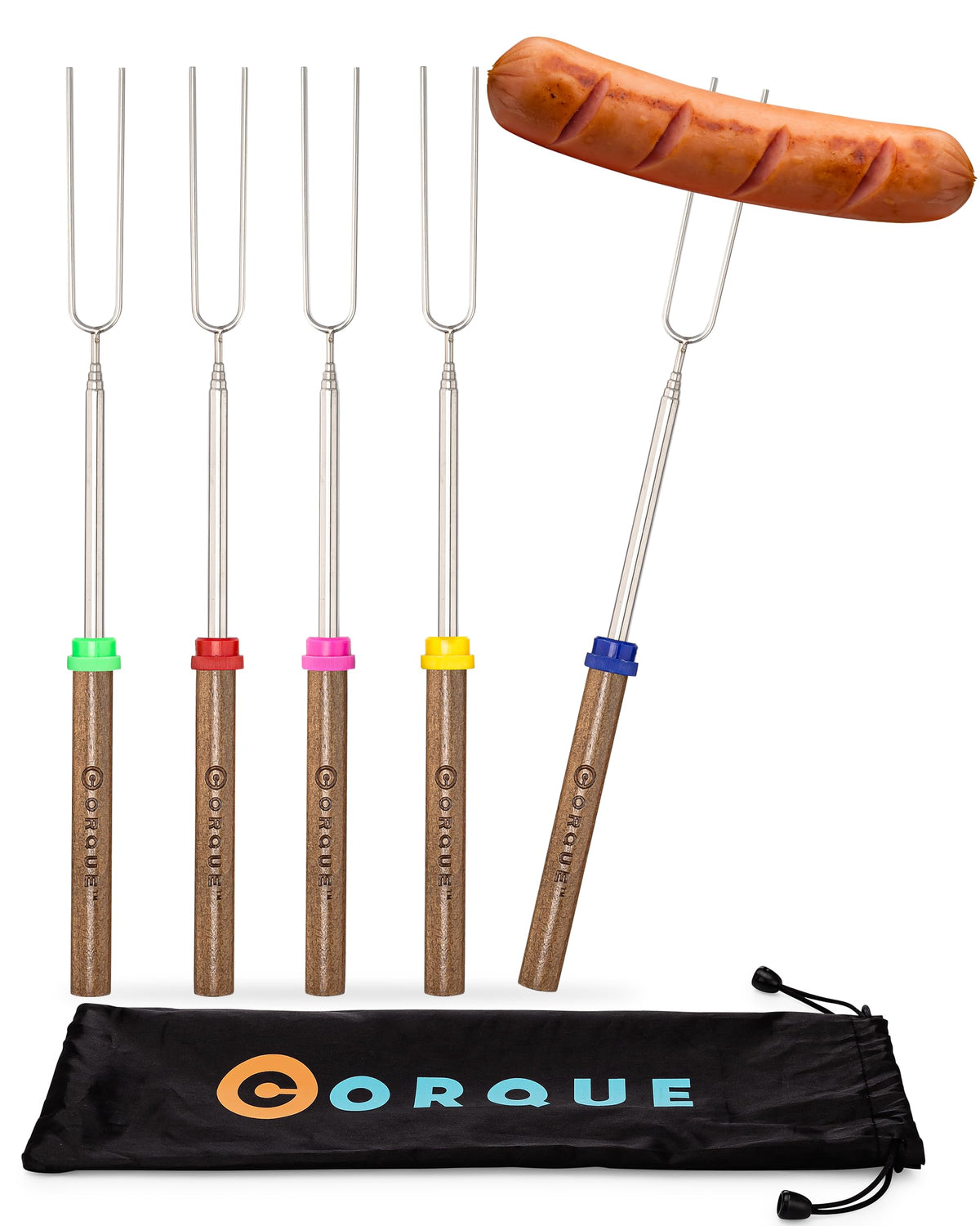 Corque Marshmallow Roasting Sticks, Smores Sticks, Extendable, Camping Skewer For Fire Pit, Wooden Handle, 32Inch Metal For Bbq