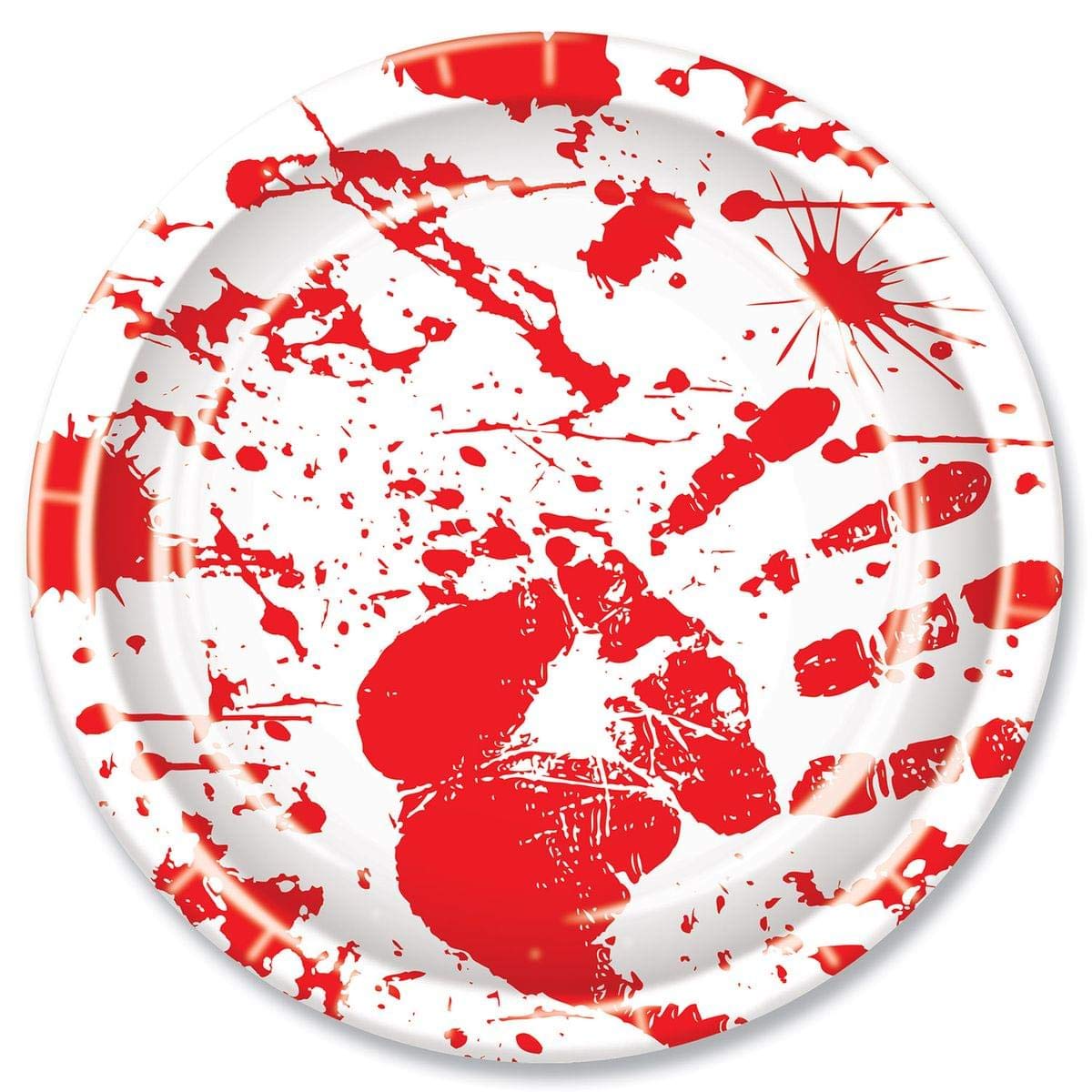 Beistle Halloween Party Decoration Bloody Handprints Plates,Red / White 9''- Pack Of 8