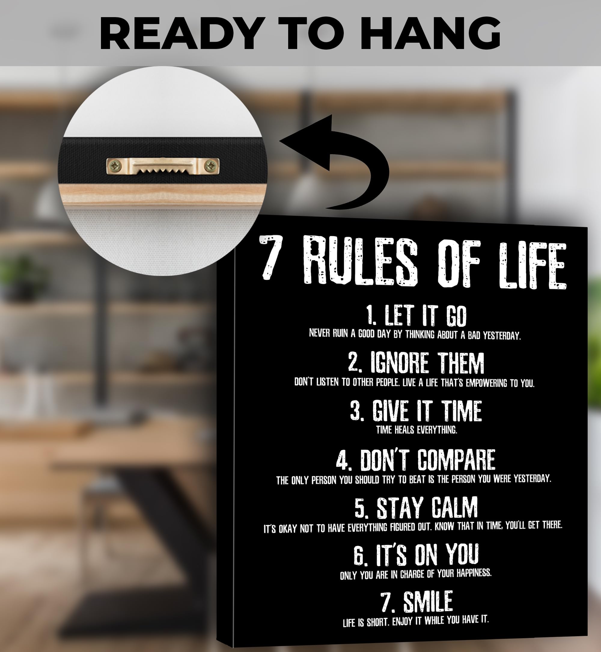 HoneyKICK 7 Rules of Life Motivational Poster - 12.5 x 15 Inches Framed Canvas