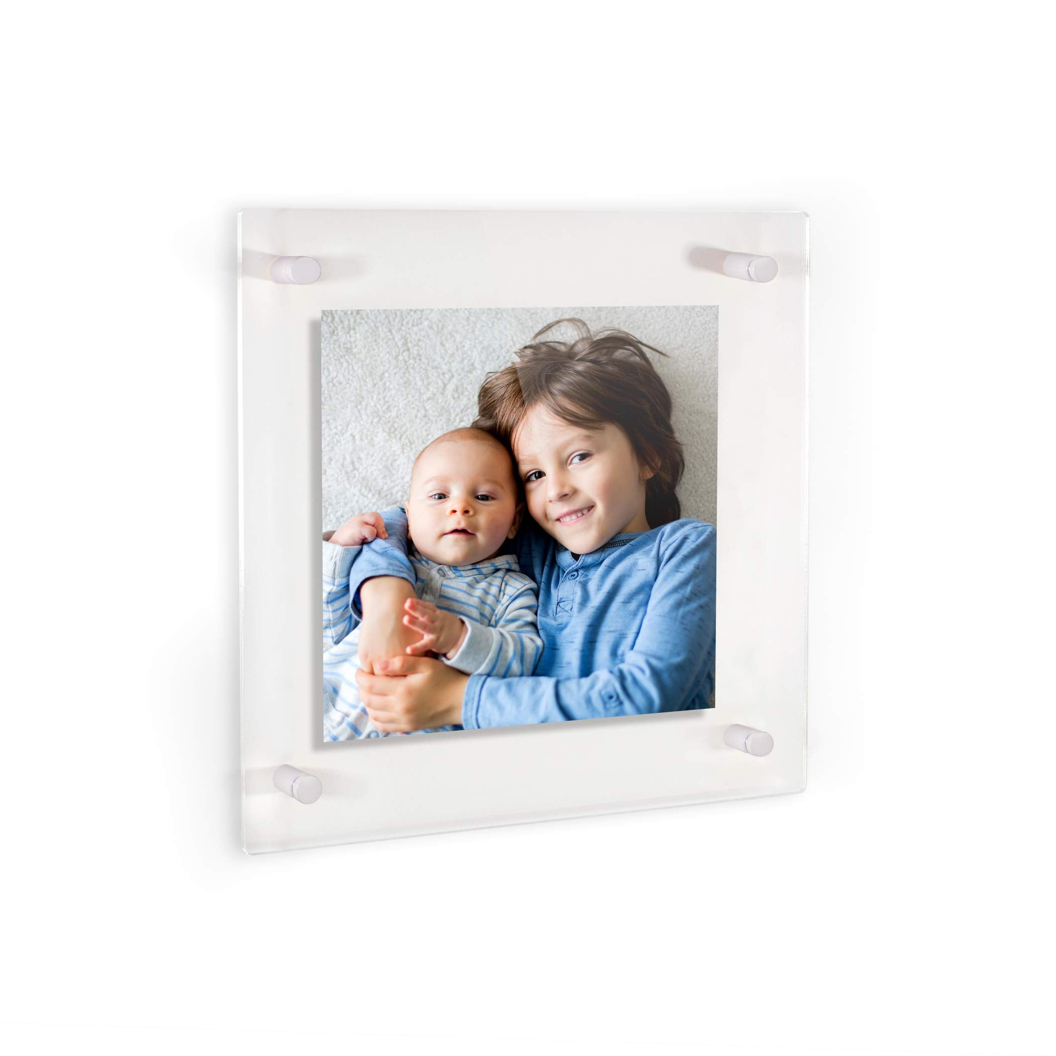 ArtToFrames Floating Acrylic Frame for Pictures Up to 8x8 inches (Full Frame is 12x12) with White Standoff Wall Mount Hardware, 