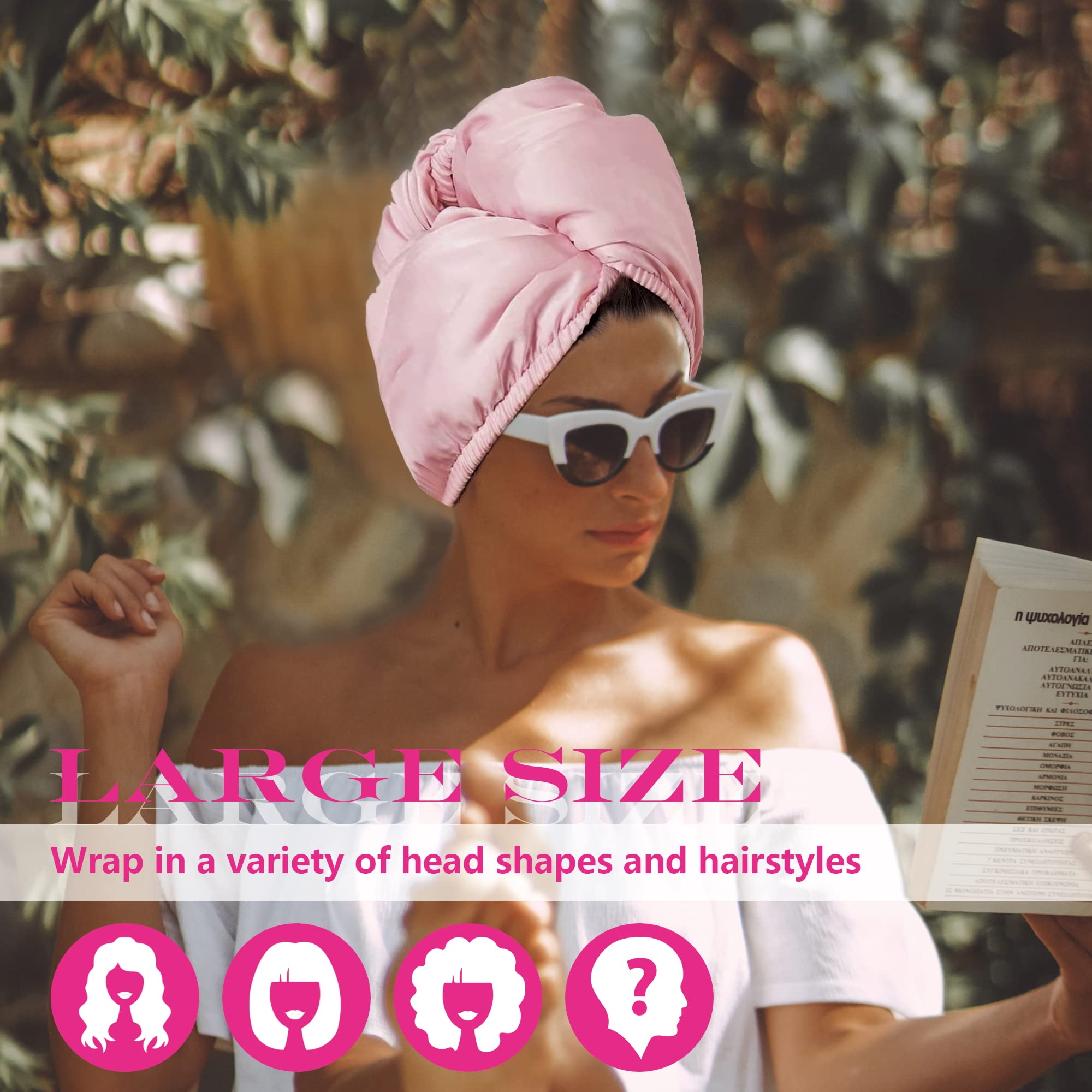 Chloven Satin Hair Towel Wrap - Satin Silk Hair Wrap for Sleeping, Large Hair Wrap Towels with Scrunchies, Anti Frizz Hair Dryin