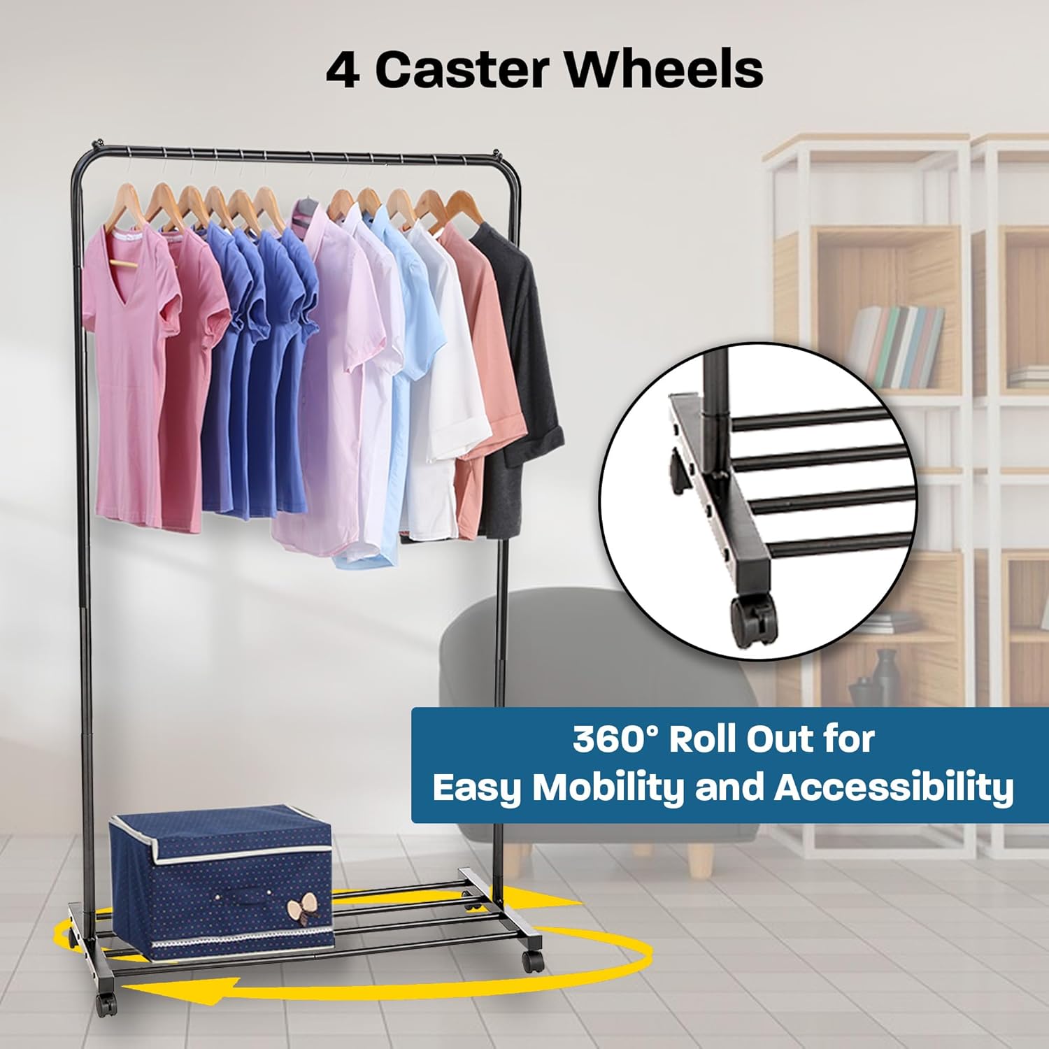 Heavy Duty Rolling Garment Rack with 5-Tier Shoe Storage