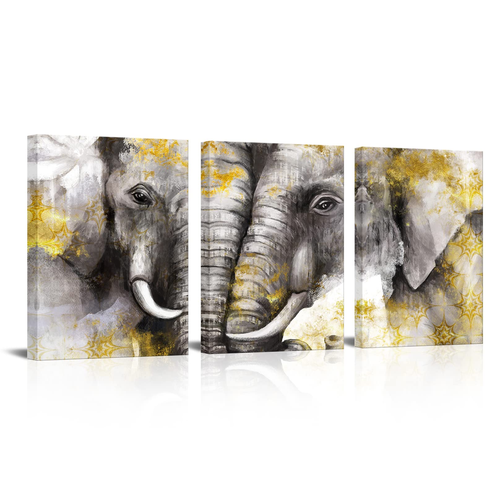 Visual Art Decor 3 Pieces Elephants Canvas Wall Art Vintage Animals Painting Giclee Prints Ready To Hang For Modern Home Living
