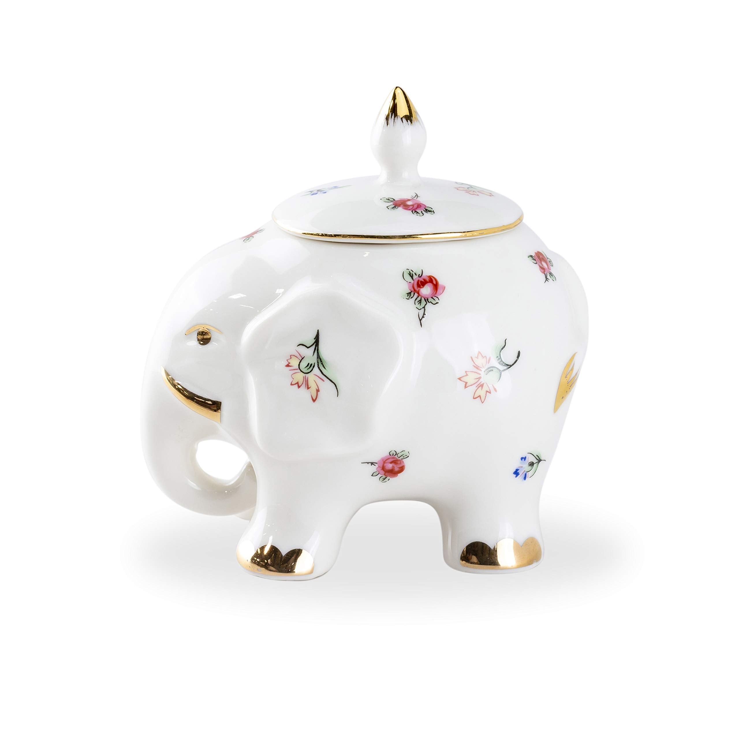 Grace Teaware Fine Porcelain Happy Elephant (3-Piece Tea Set, Petite Floral Spray) With Gold Trim