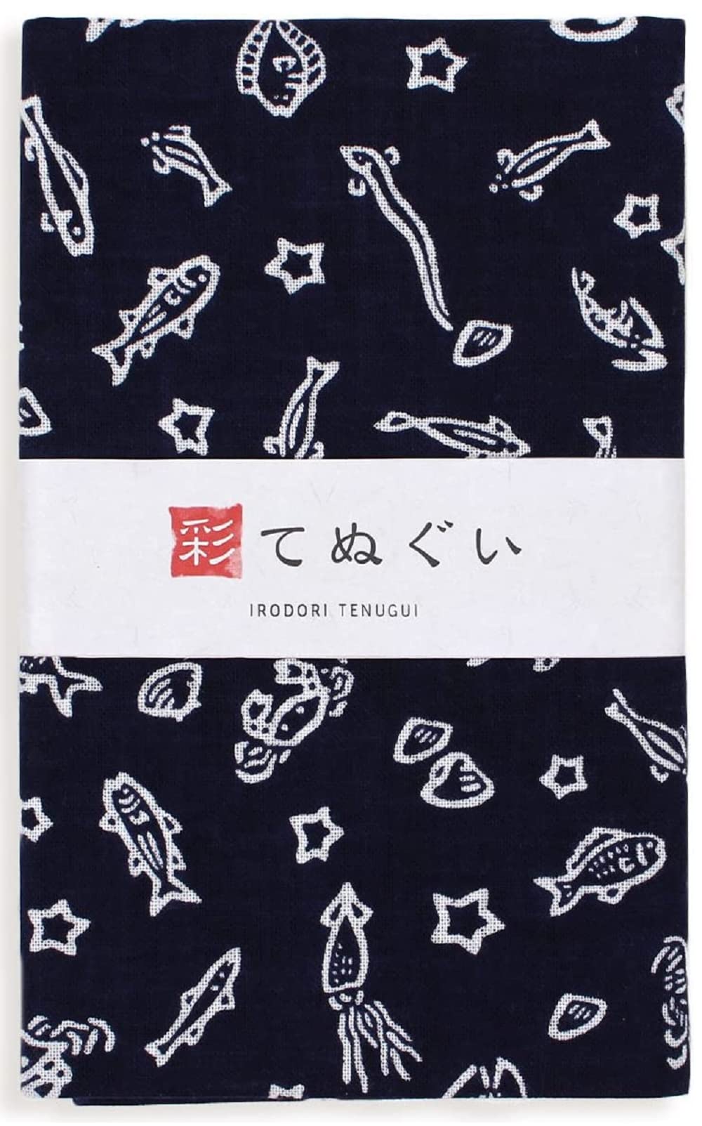 Komesichi Irodori Japanese Traditional Towel Tenugui Sea Creatures 12.99 X 34.64 In With Tenugui Iroha (English Manual)