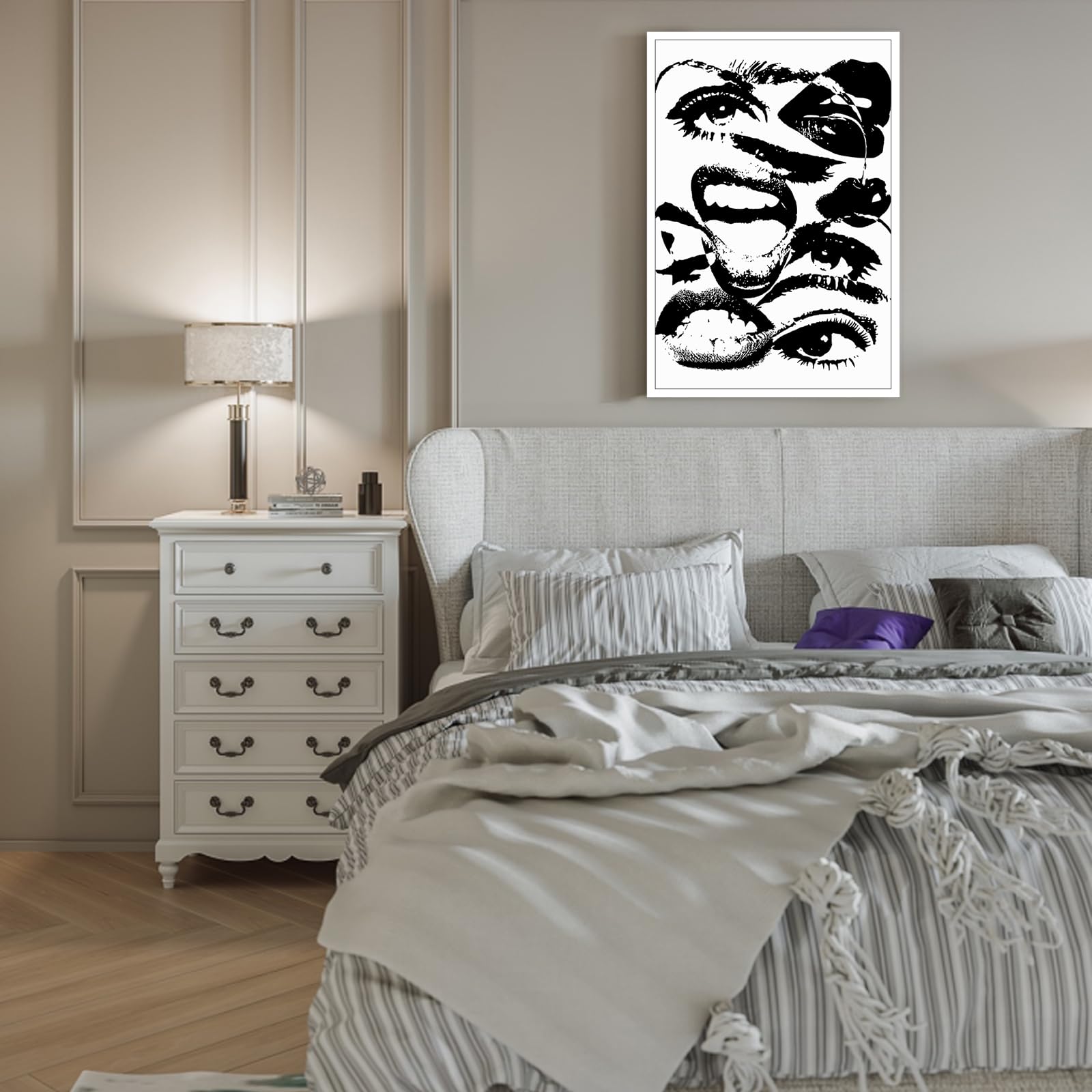 Dfaiuy Black And White Quirky Abstract Wall Art Retro Downtown Girl Posters Trendy Weird Eyes Lips Canvas Prints Preppy Aestheti