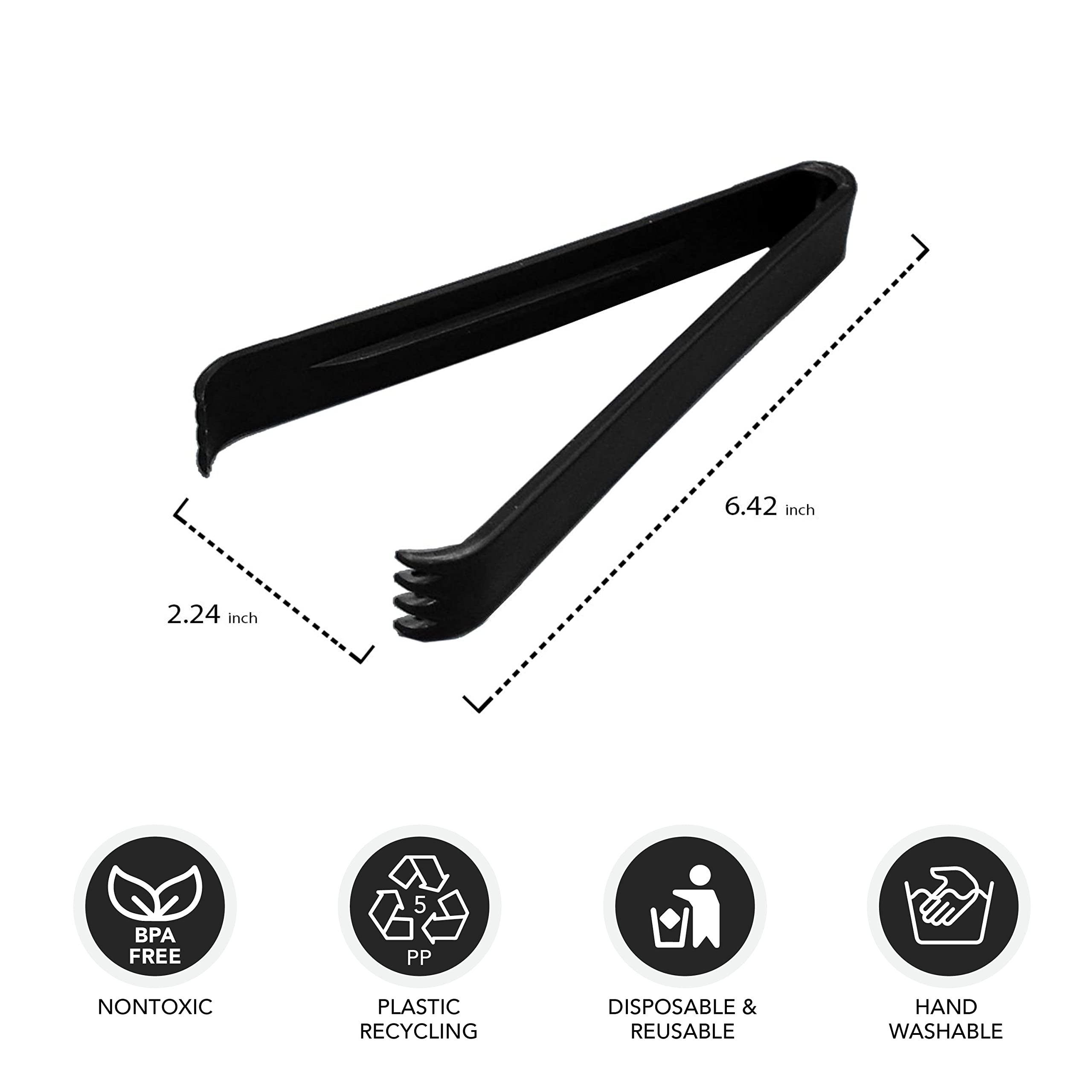 Party Essentials Hard Plastic 6-1/2'' Serving Tongs, Black, 4 Count