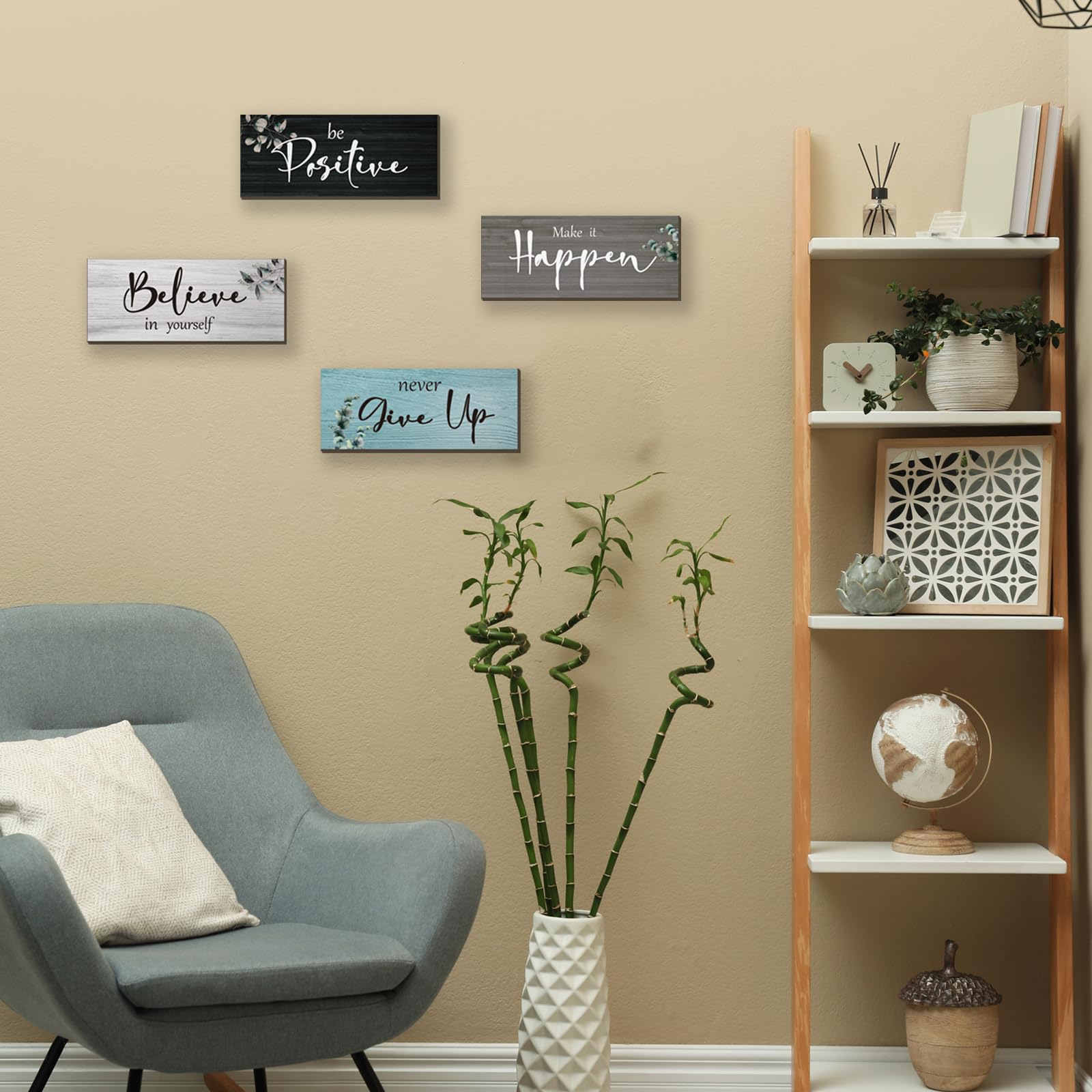 FENCORDAR 4 Pcs Office Decor For Women Motivational Wall Decor Rustic Inspirational With Positive Sayings Wooden Hangings for Ho