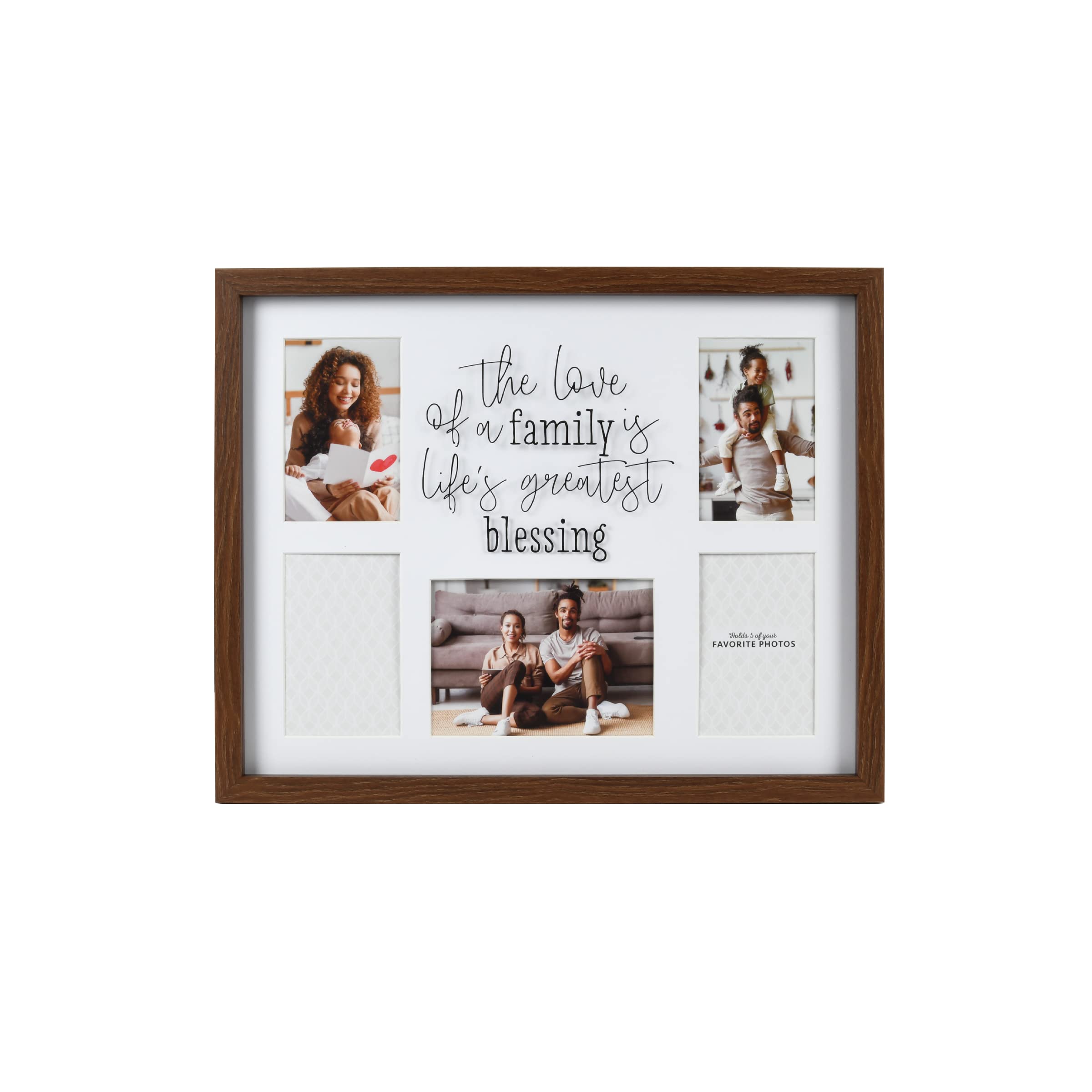 Prinz 5-Opening 20 X 16 Family Blessings Shadowbox Picture Frame, Displays Four 4x6 and One 5x7 Photos in White-Dark Brown