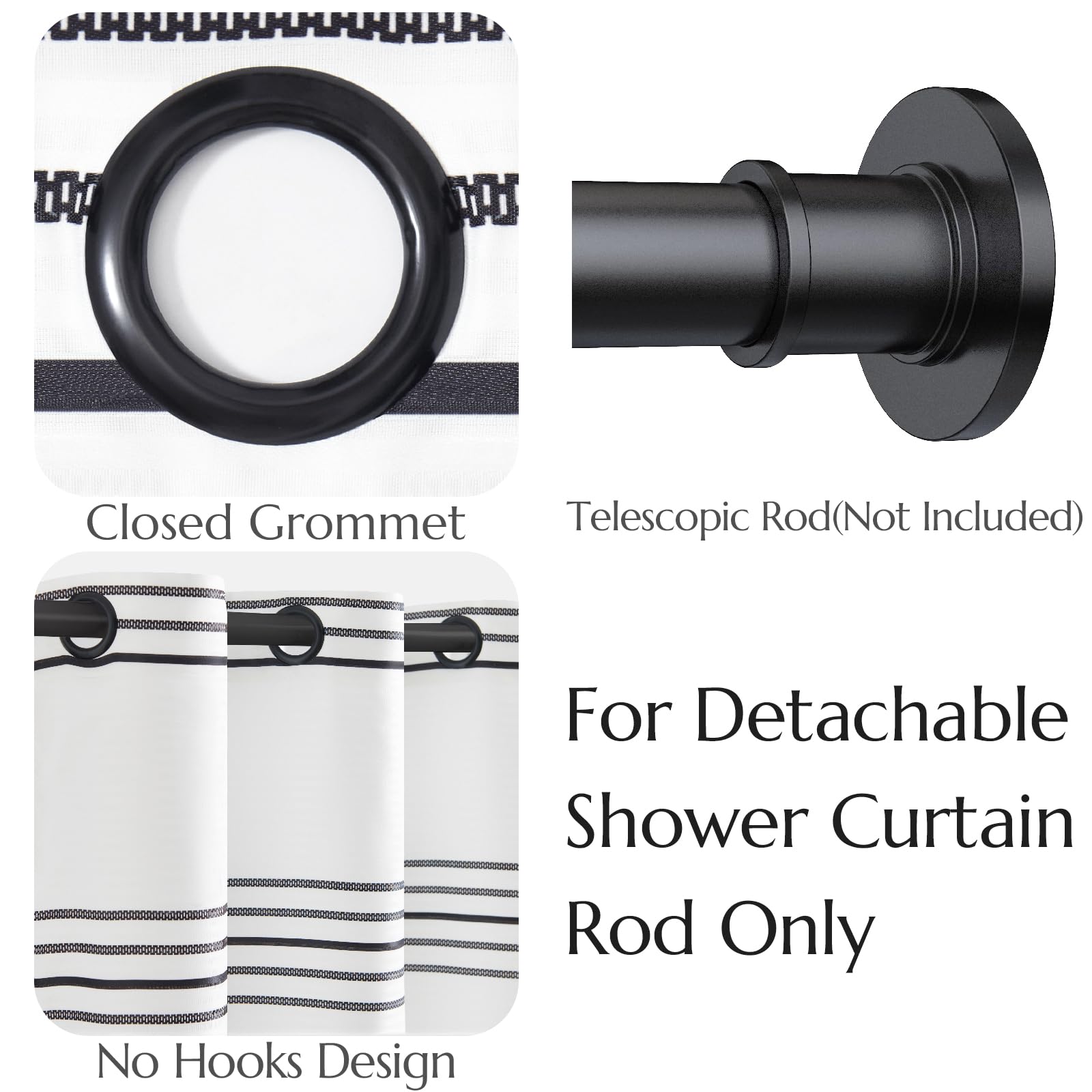 Jinchan Extra Long Black And White Shower Curtain Modern Striped Fabric No Hooks Needed Shower Curtains For Bathroom Waterproof