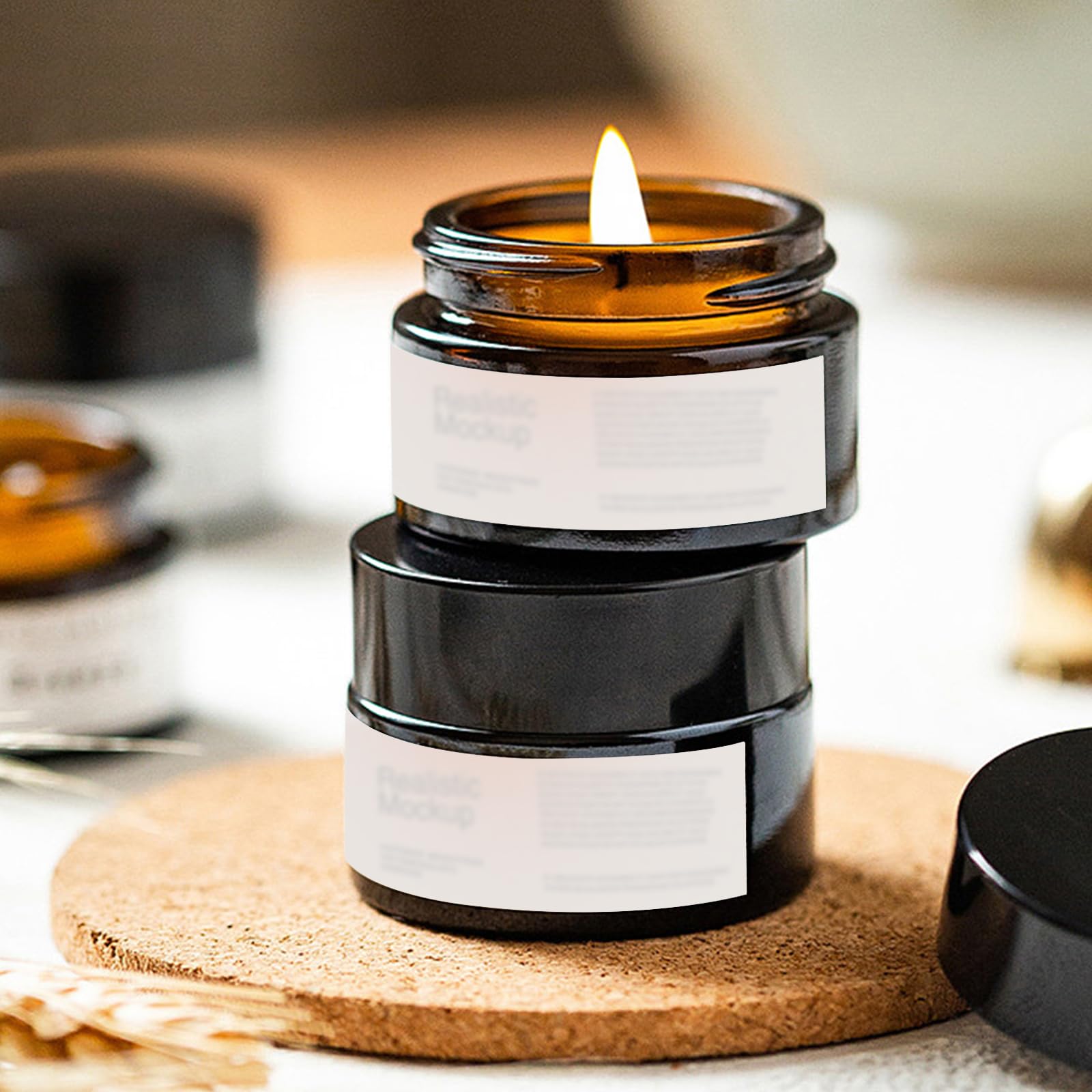 Lil Ray 2 Oz Glass Cream Jars With Black Lid, Empty Amber Glass Containers, Refillable Cosmetic Vials For Lotion, Ointment (12 P