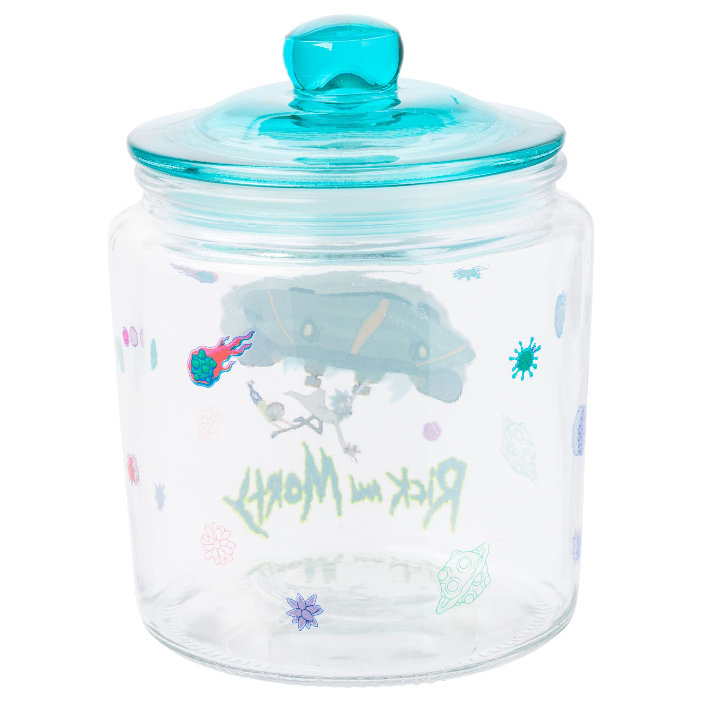 Silver Buffalo Rick And Morty Falling Out Of Ship Glass Cookie Snack Candy Jar With Lid (Small)