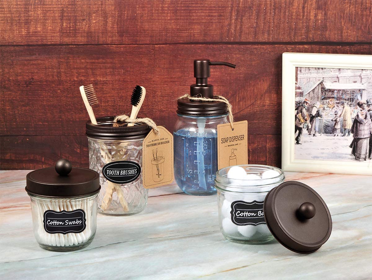 Amolliar Mason Jar Soap Dispensers -Bronze-W/ Rustproof 304 Stainless Steel Mason Jar Lid &Pump-Great For Hand Soap, Lotions,Dis