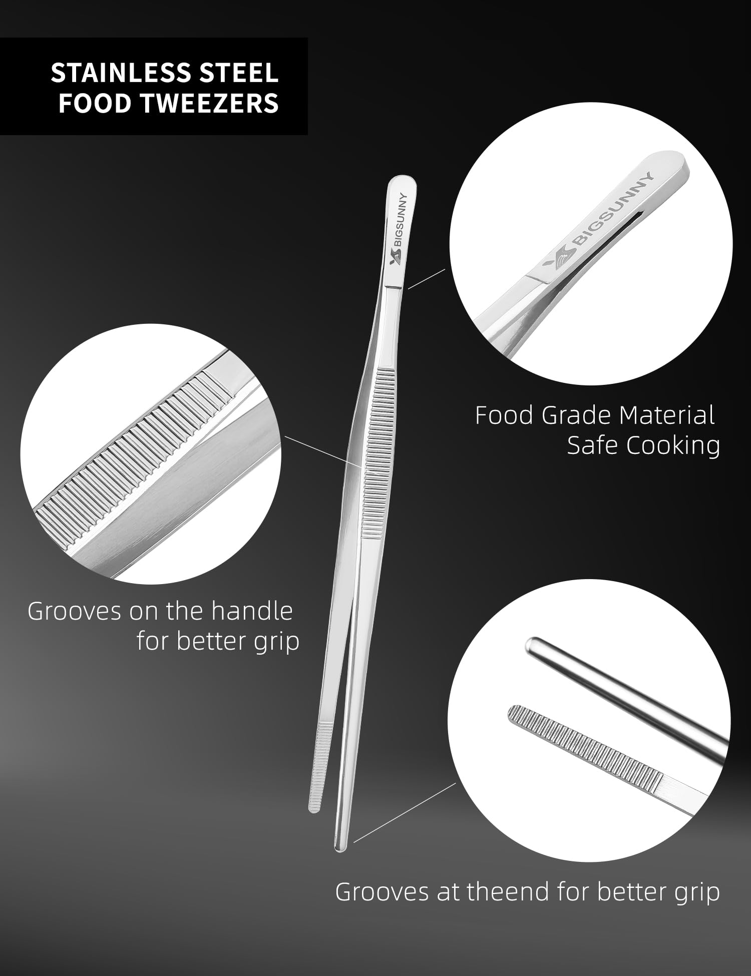 8.5 Inch Kitchen Tweezers Fine Tweezer Tongs, Msy Bigsunny Stainless Steel Food Tweezers Multi-Function Precision Serrated Tips