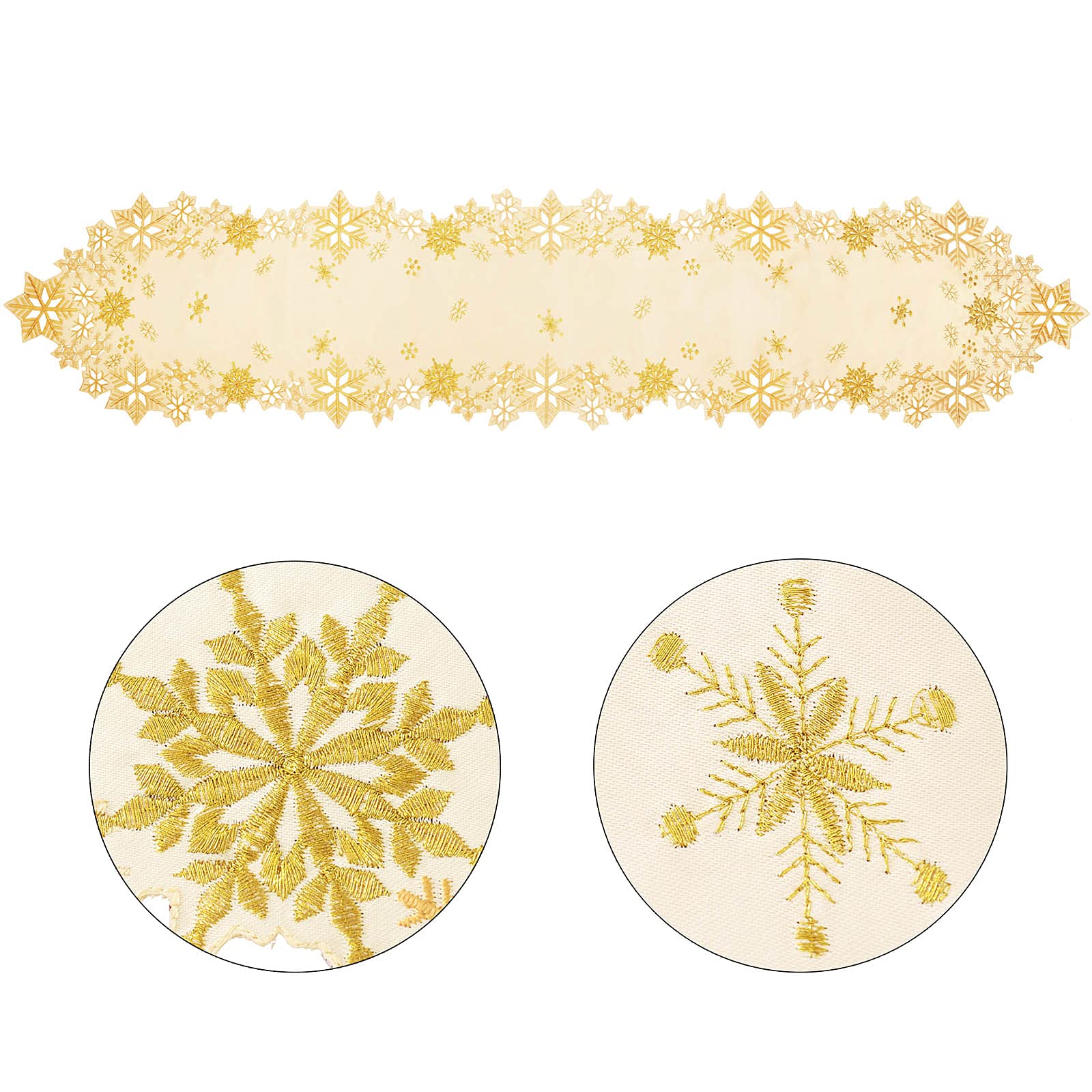 Simhomsen Embroidered Snowflakes Table Runners For Christmas Holiday And Winter (Gold, 14