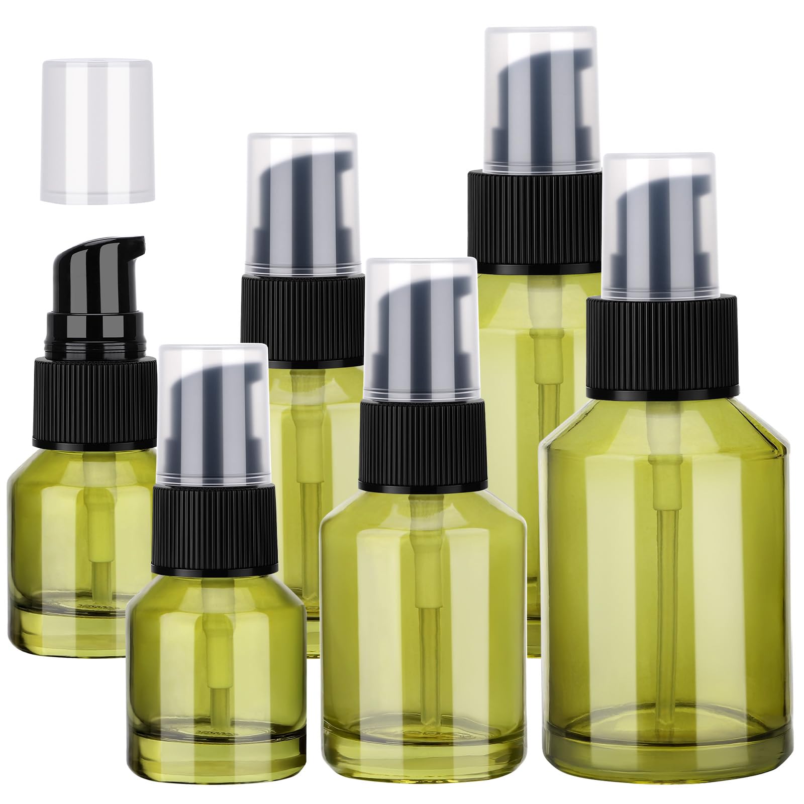 Segbeauty 6pcs Refillable Glass Creams Lotions Bottles, 0.5oz Empty Travel Glass Pump Bottle Lotion 1oz Lotion Pump Bottle Dispe