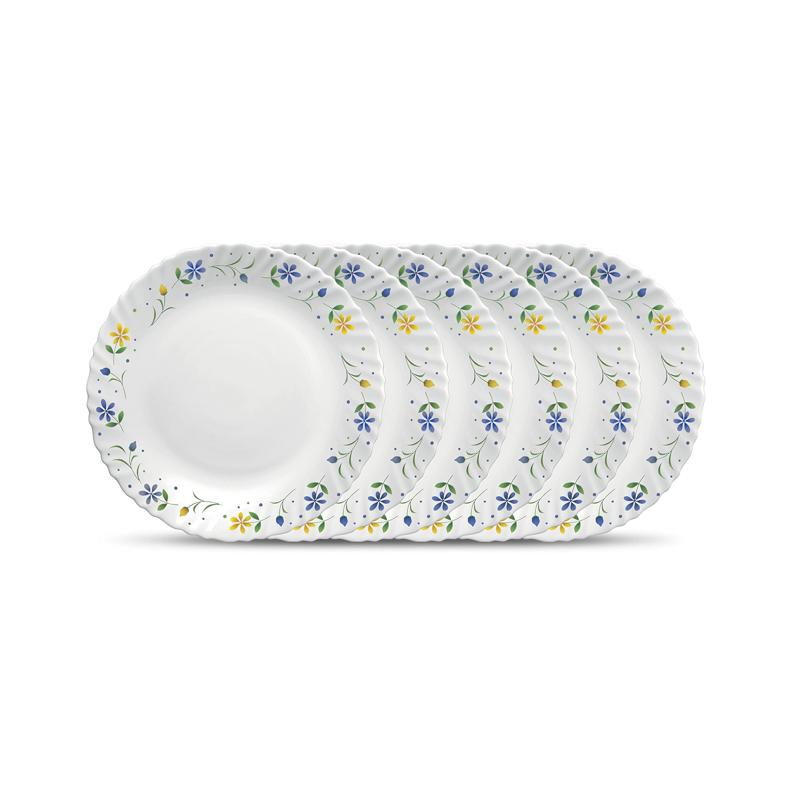 La Opala Diva Classique Collection Opal Glass Crockery | Full Plate Set Of 6 | Twilight Bouquet Design | For Dining & Gifting | 