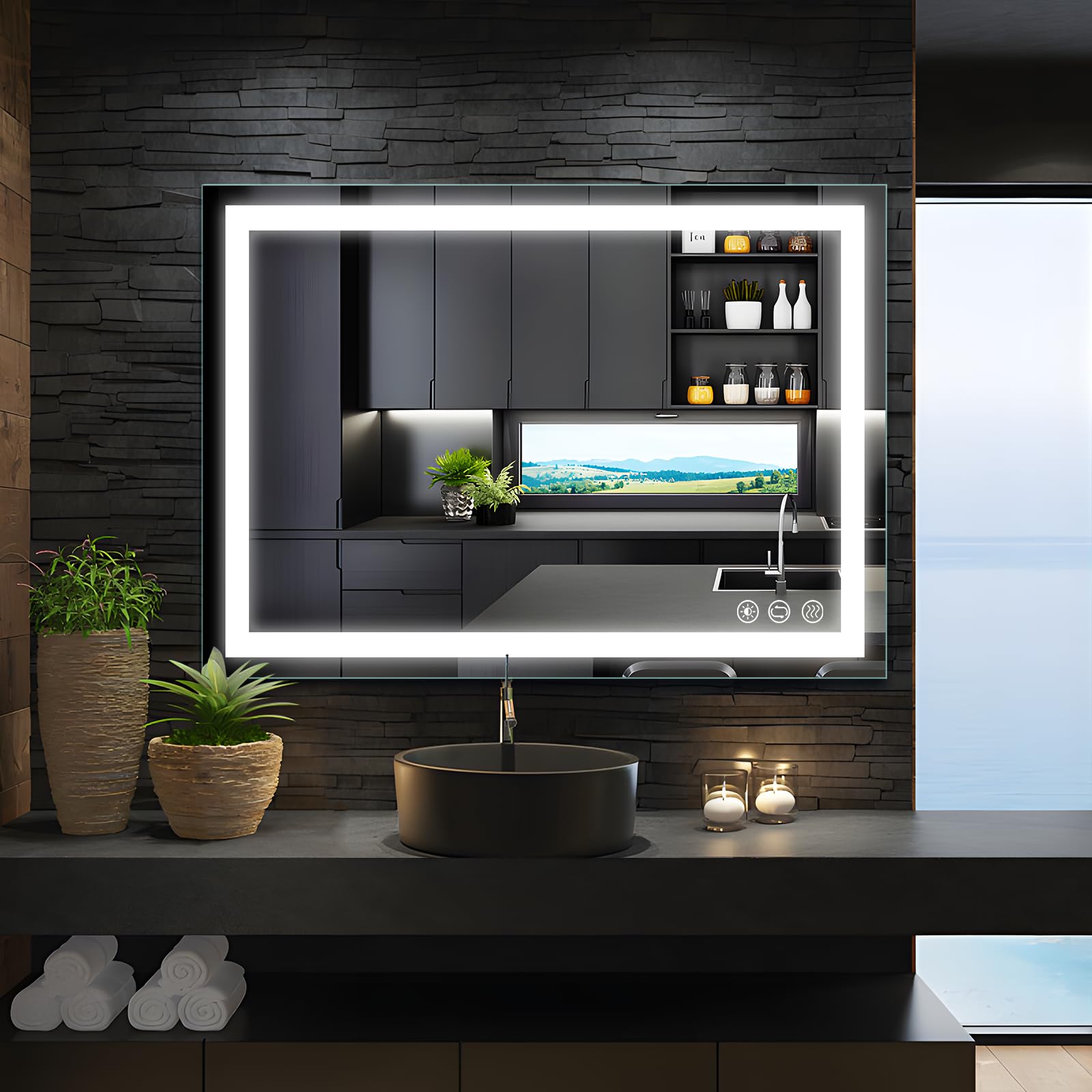 Led Bathroom Mirror, 32X24 Inch Fronlit Bathroom Vanity Mirror With Lights, Stepless Dimmable Wall Mirror, 3 Colors Lighting, An