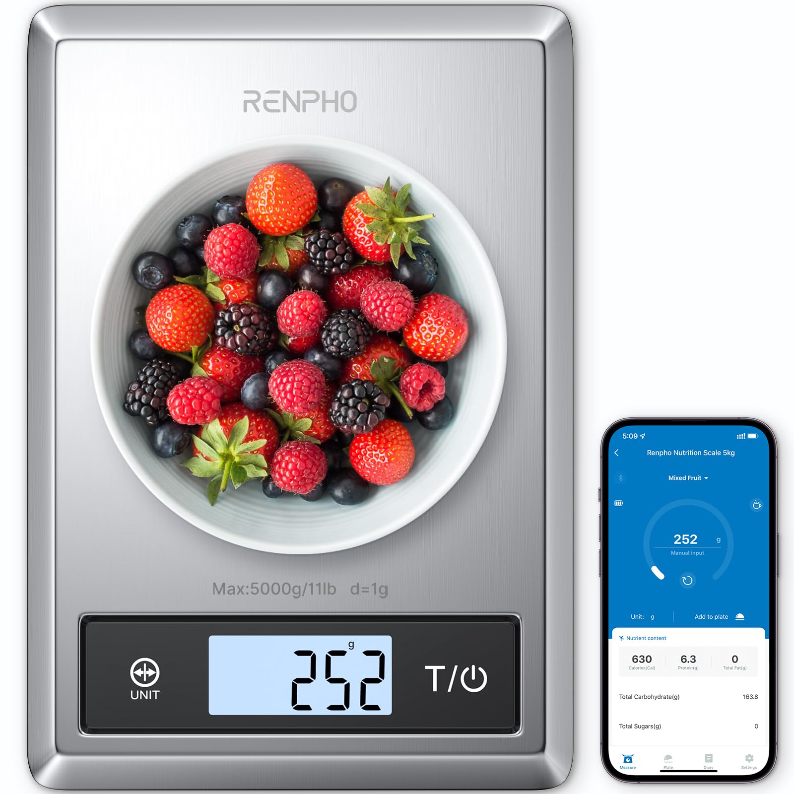 Renpho Digital Food Scale, Kitchen Scale Weight Grams And Oz For Baking, Cooking And Coffee With Nutritional Calculator For Keto