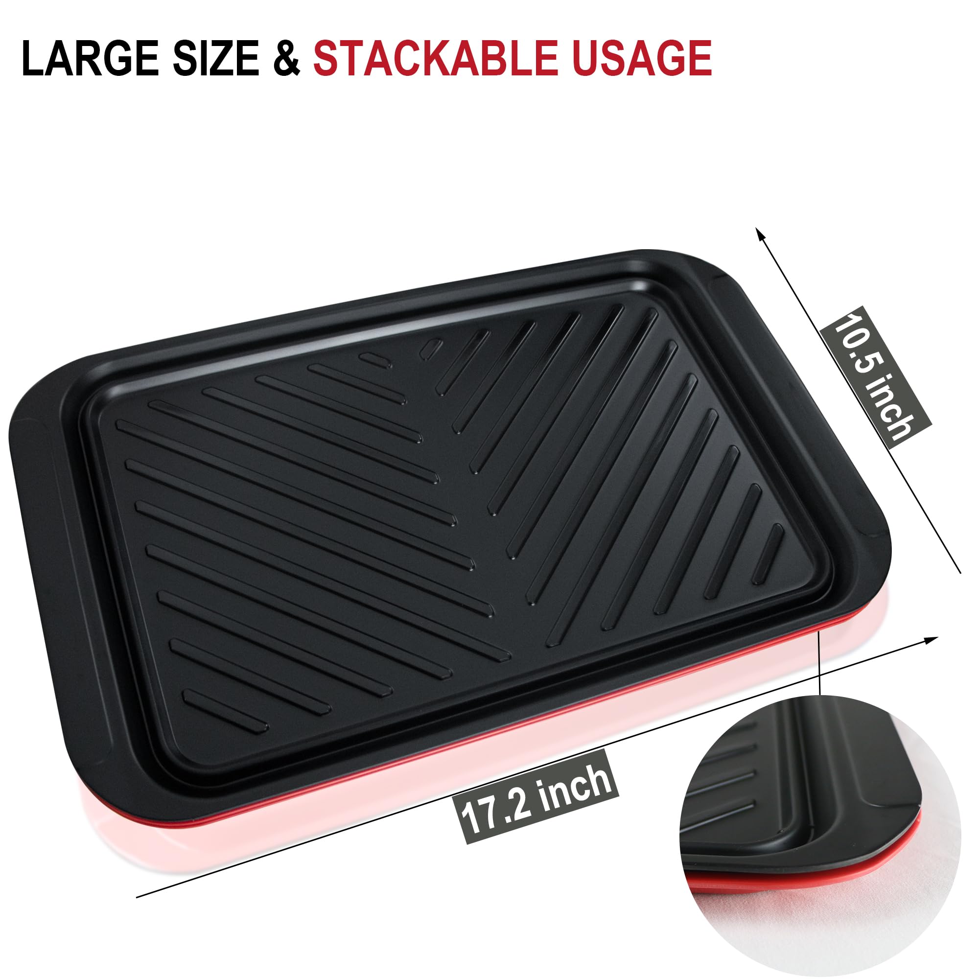 Czlizdyt Grilling Prep And Serve Trays, Bbq Tray For Raw And Cooked Food, Melamine Serving Trays For Food, Set Of 2, Black And R