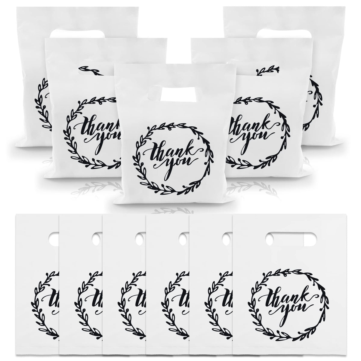 Tosparty 100 Pcs Plastic Thank You Merchandise Bags White Party Present Bags Candy Cookie Treat Bags For Birthday Party Wedding