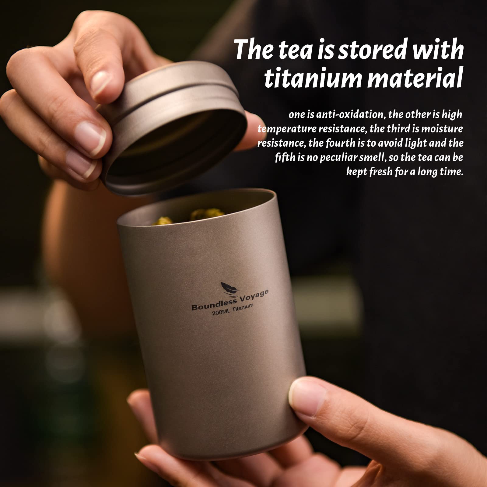 Boundless Voyage Titanium Small Tin Can Box Canister Tea Tins Coffee Tins Food Storage Container for Herb  Candy  Chocolate  Sugar  Spices  Beans 200ml Ti3210D