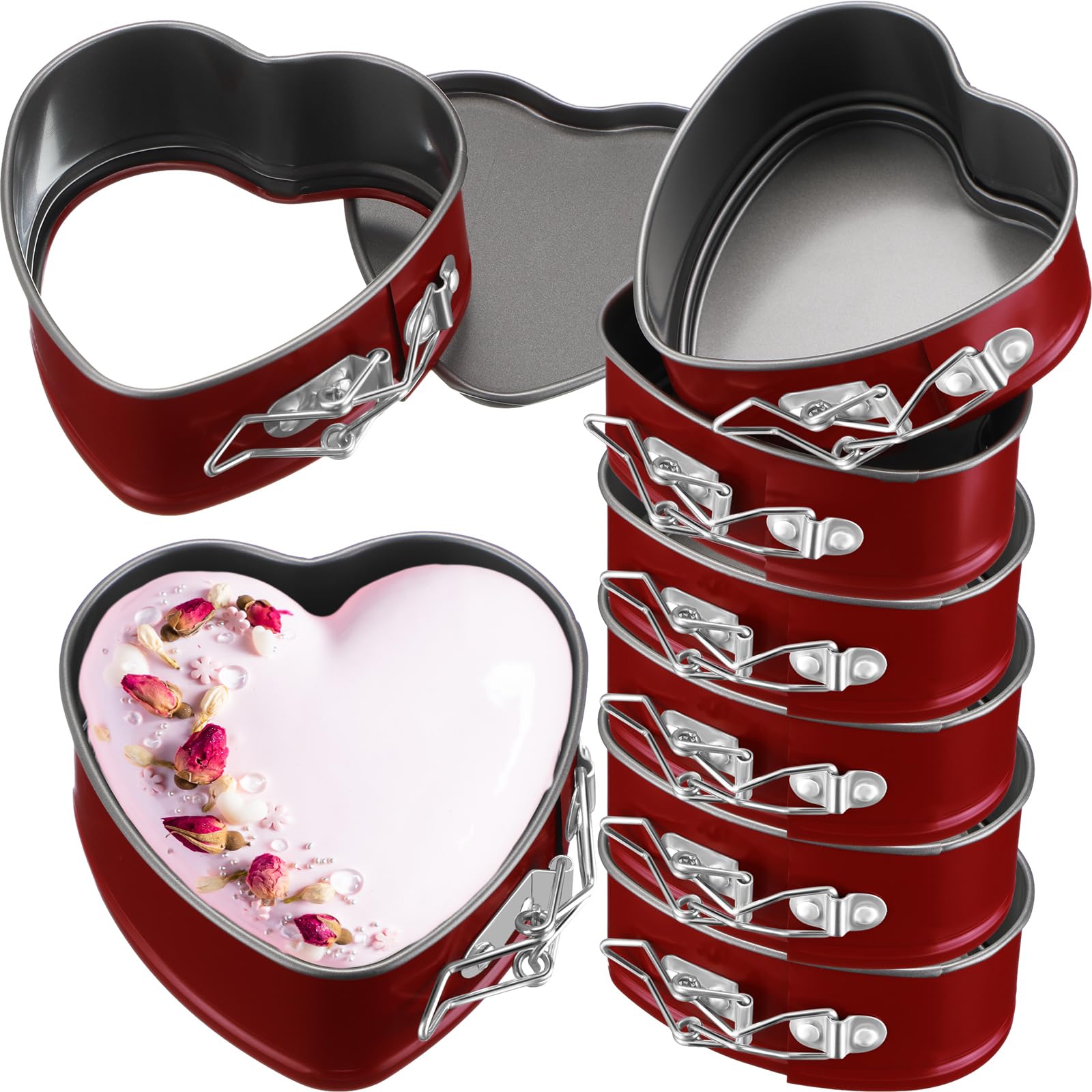 Beeveer 8 Pcs Heart Shaped Springform Pan 4 Inch Heart Shape Pan Non Stick Heart Springform Pan Molds Accessories Of Mini Cheese
