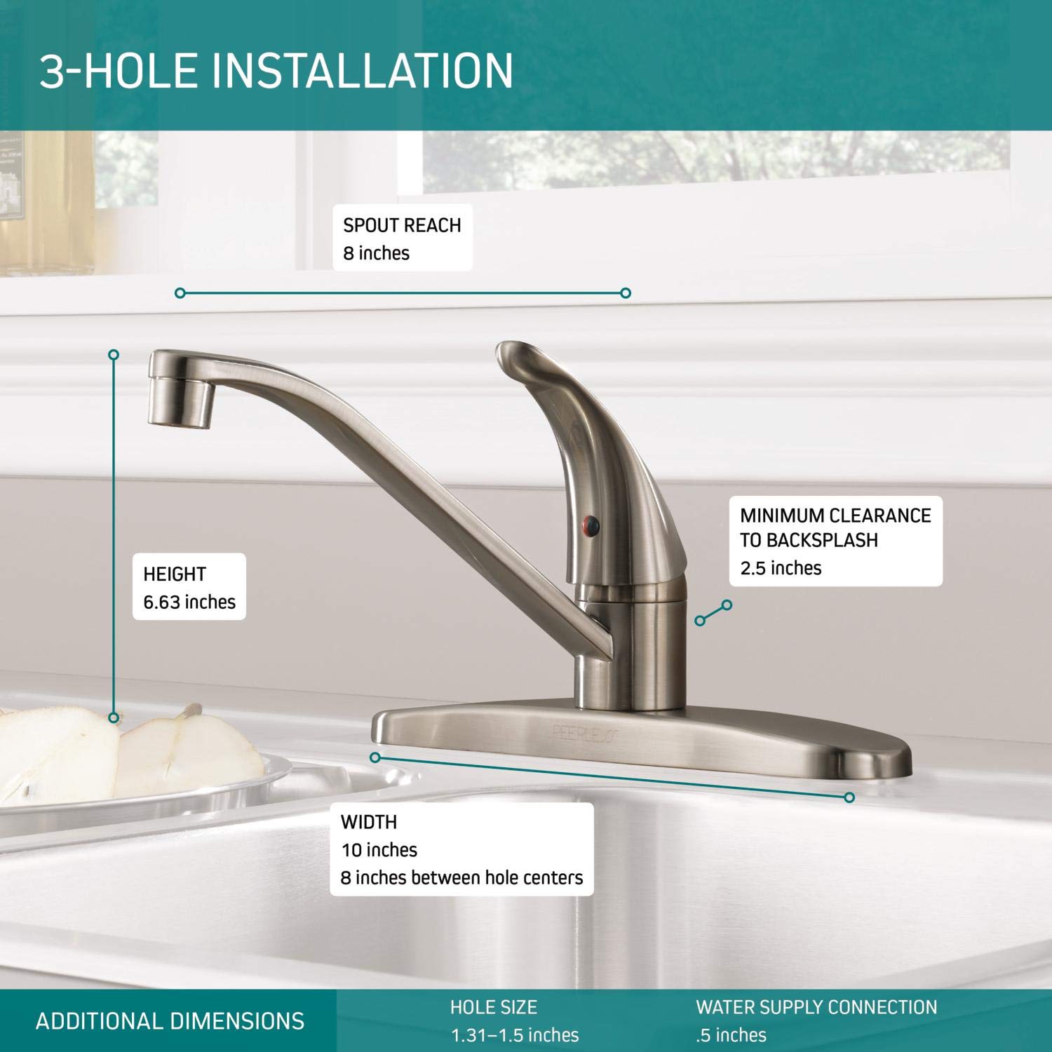 Peerless Core Single-Handle Kitchen Faucet, Brushed Nickel Kitchen Sink Faucet, Single Hole Kitchen Faucet, Stainless P110Lf-Ss