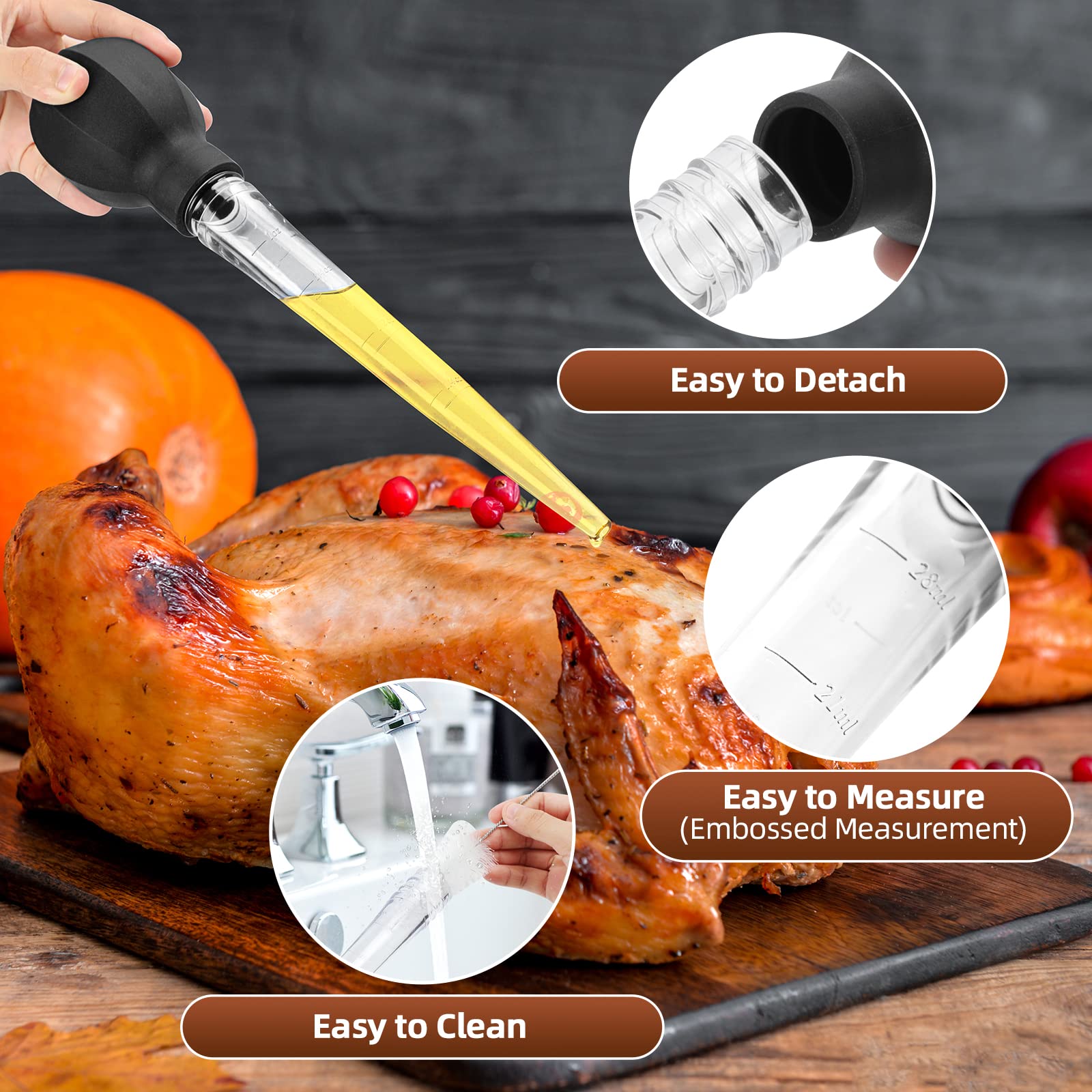 Schvubenr Large Turkey Baster With Cleaning Brush - Premium Baster Tool For Cooking - Easy To Use And Clean - Powerful Bulb Bast