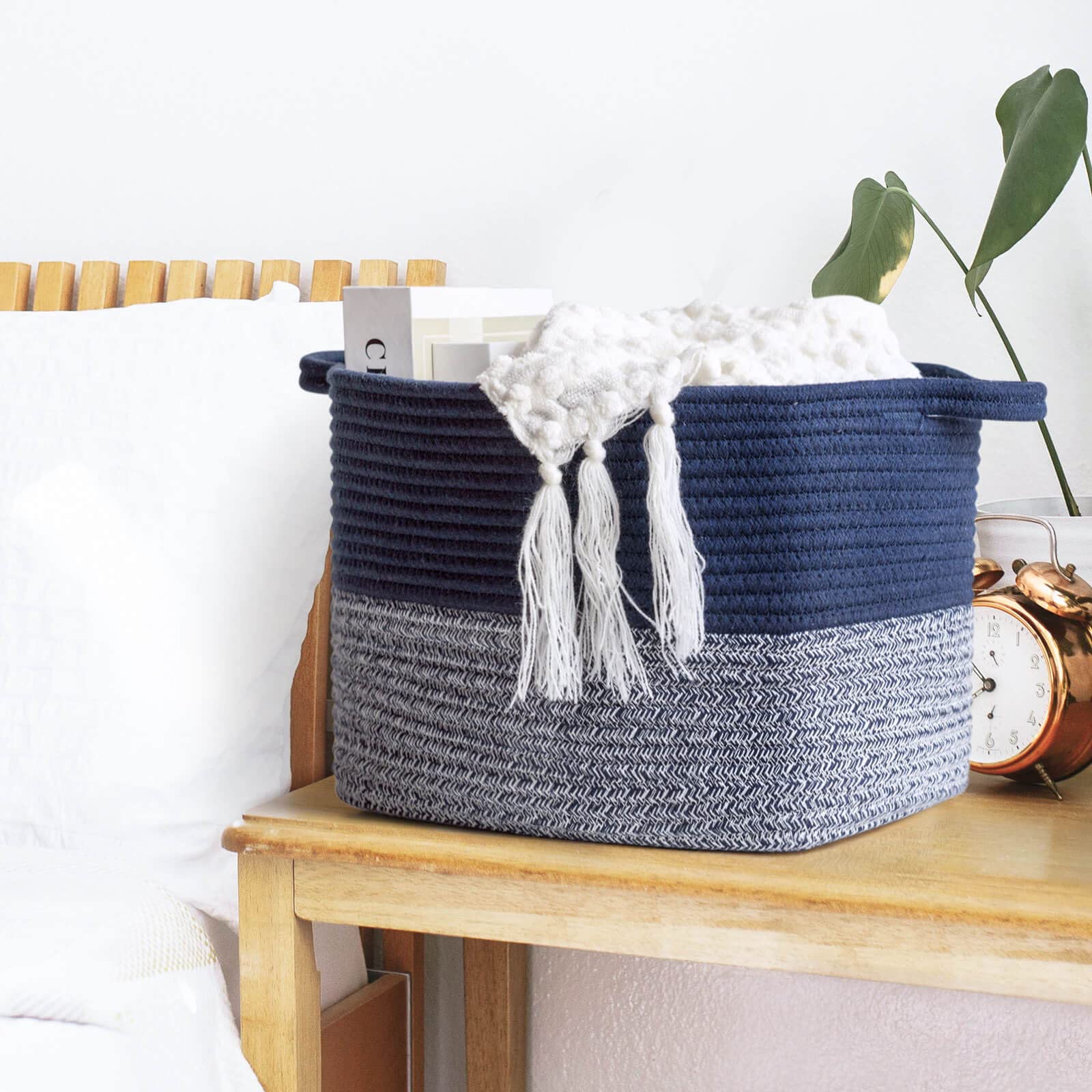 Goodpick Cube Storage Bins - Shelf Baskets for Storage Towel Book Cloth Storage Bins for Office Woven Basket for Shelves Baby Laundry Basket Toys storage Basket Closet Storage Basket 13''x9.8''x 9''