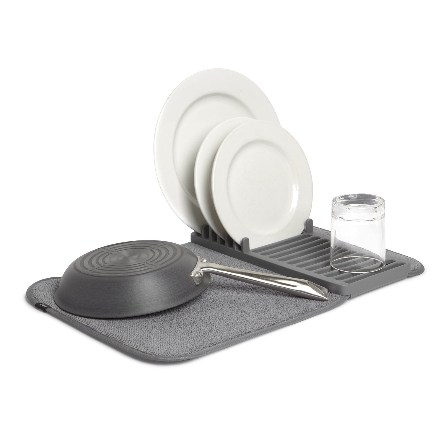 Umbra Udry Mini Dish Rack and Drying Mat, Charcoal, 20 x 13,