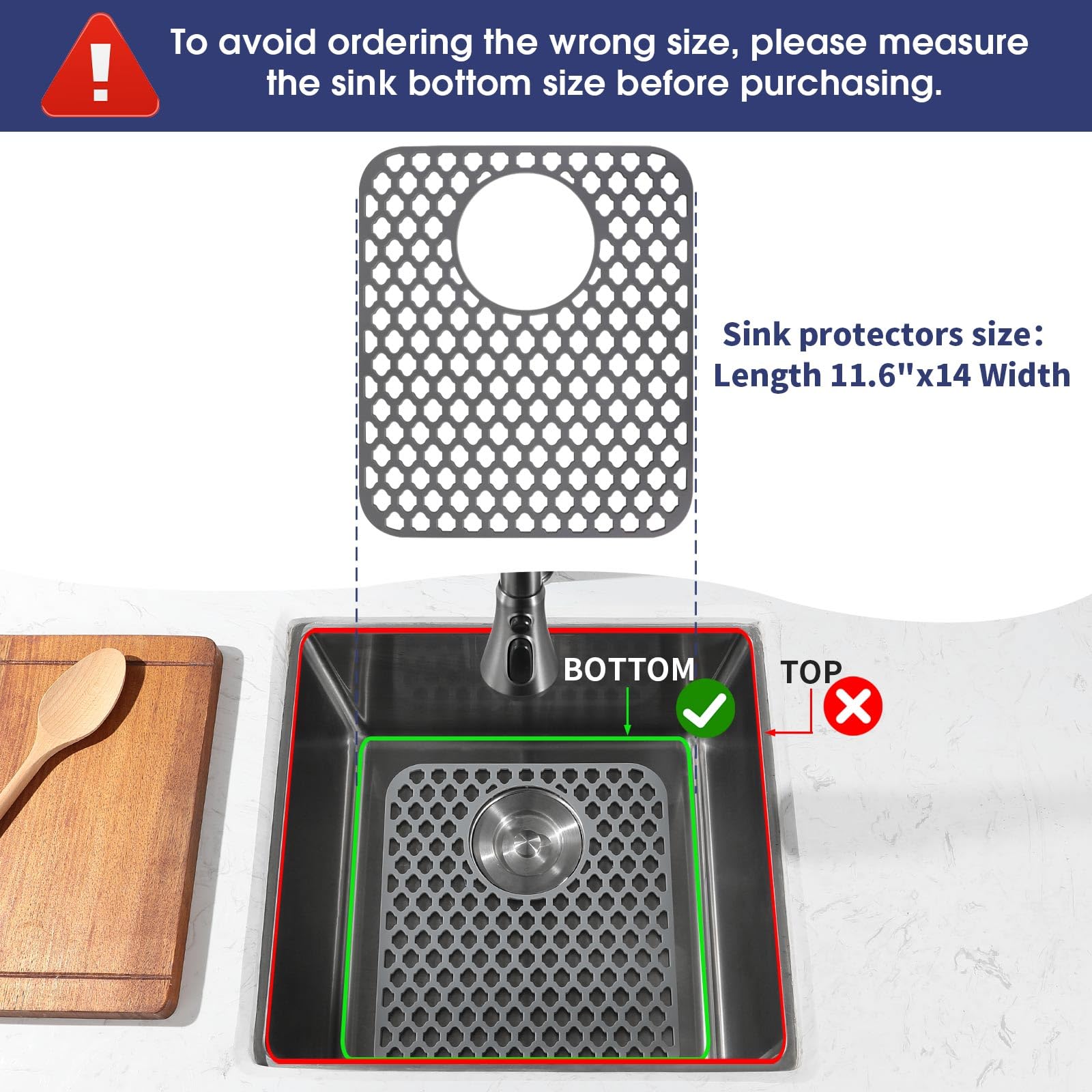 Snuggery 2Pcs Sink Protectors For Kitchen Sink 11.61''X13.58'' With Rear Drain Hole, Heat Resistant Non-Slip Dishwasher Suitable