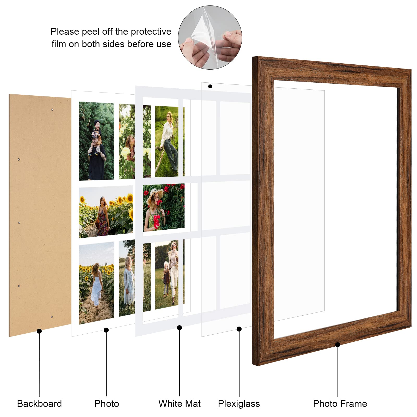 Gaevuian 13x17 Picture Frame Display 8 opening 4X6 Picture Frame Collage,Multi Photo Frame with Mat,Plexiglass,Wall or Tabletop