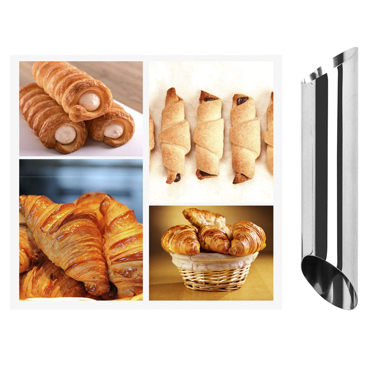 Flyparty Set Of 16 Stainless Steel Cannoli Tubes,5 Inch Large Cream Horn Non-Stick Cannoli Forms Pastry Molds Diy Baking Bread M