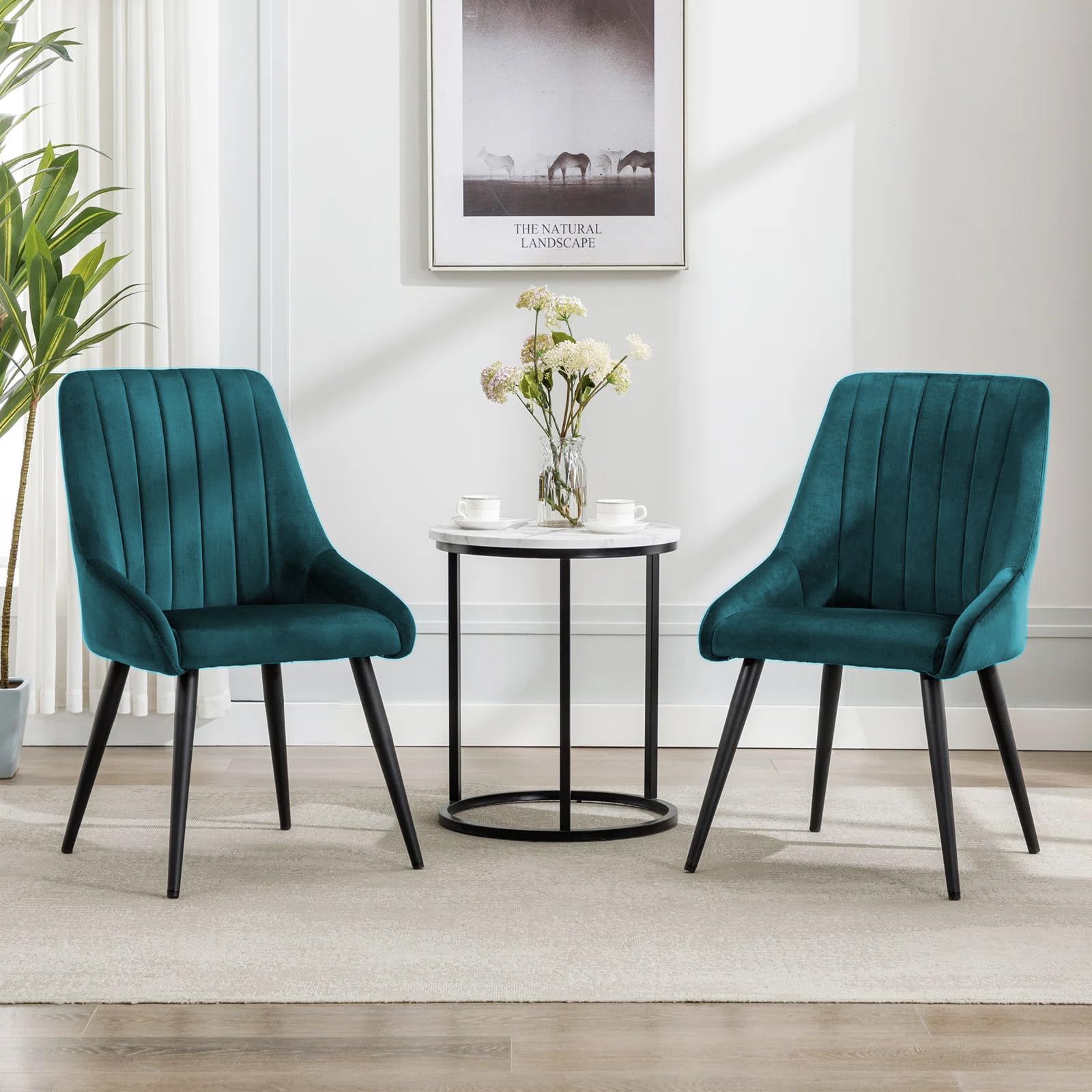 Finch Fox Morris Velvet Dining Chair For Living Room, Bedroom, Home Office With Black Metal Legs In Teal Blue Color (Set Of 2)