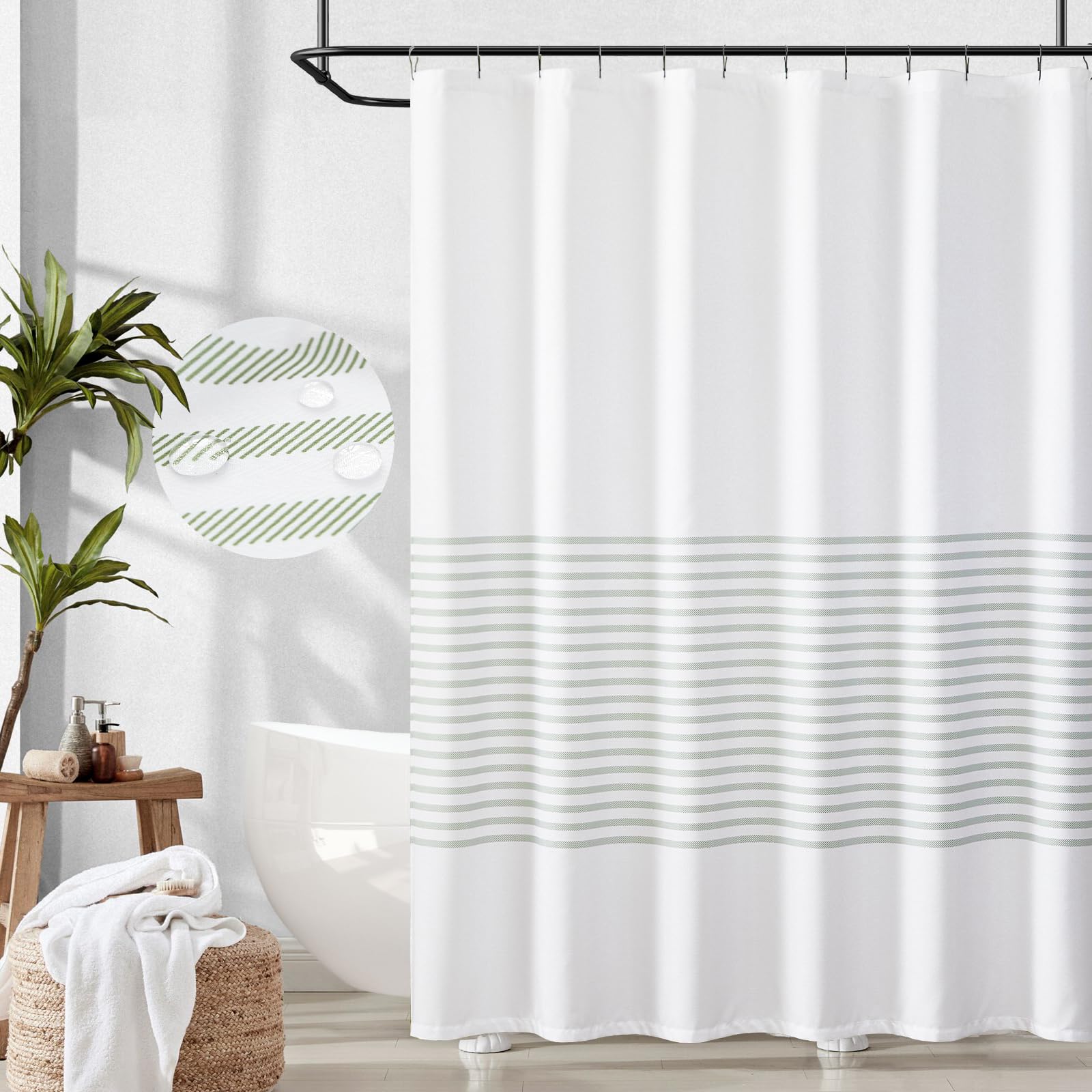 Jinchan Green And White Striped Shower Curtain Fabric Shower Curtain For Bathroom Modern Shower Curtain Spring Waterproof In Bat
