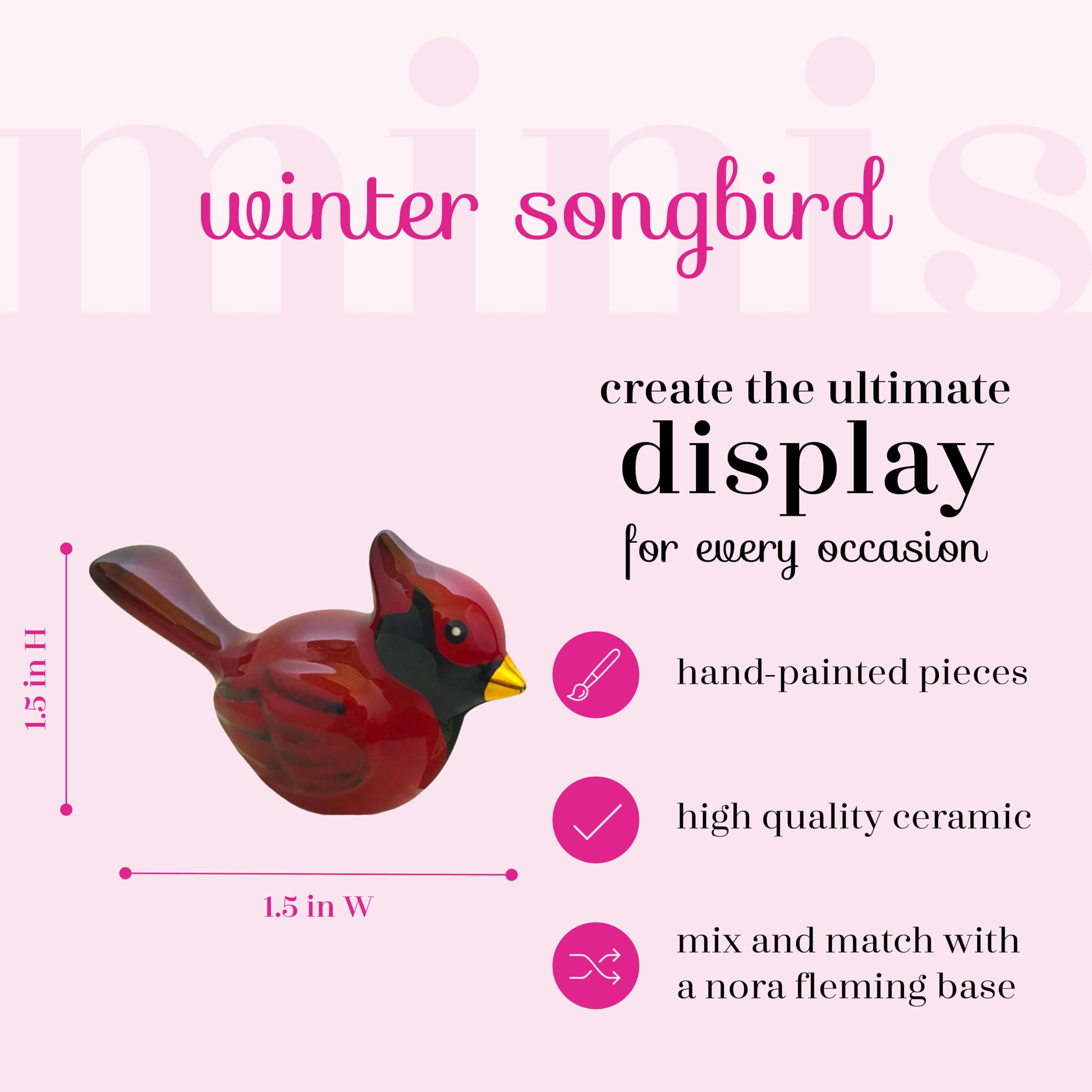 Nora Fleming Winter Songbird (Cardinal) - Hand-Painted Ceramic Christmas Decor - Winter Minis For The Home And Office