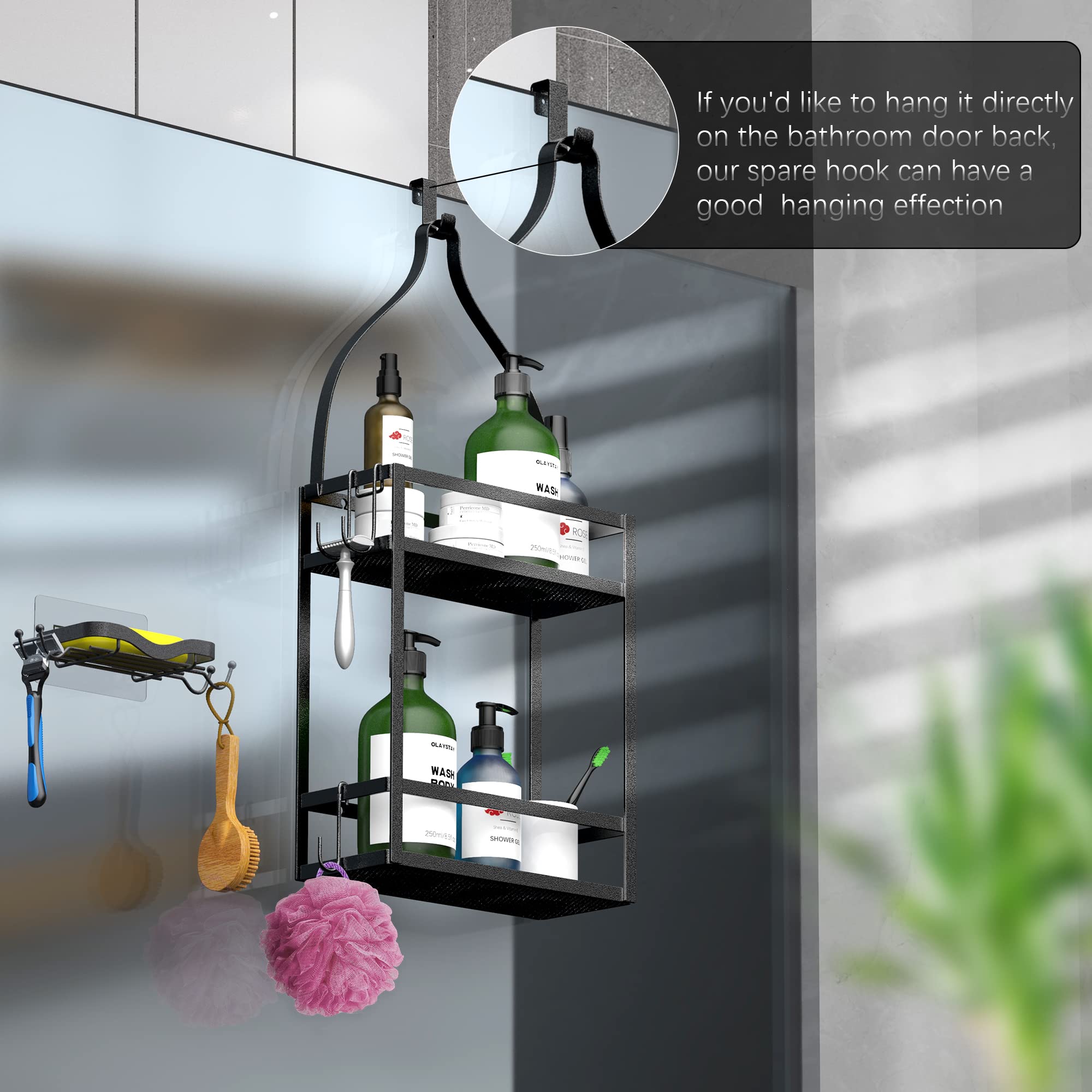 Meangood Shower Caddy Organizer With Soap Holder,Mounting Over Shower Head Or Door,Extra Wide Space For Shampoo, Conditioner, An