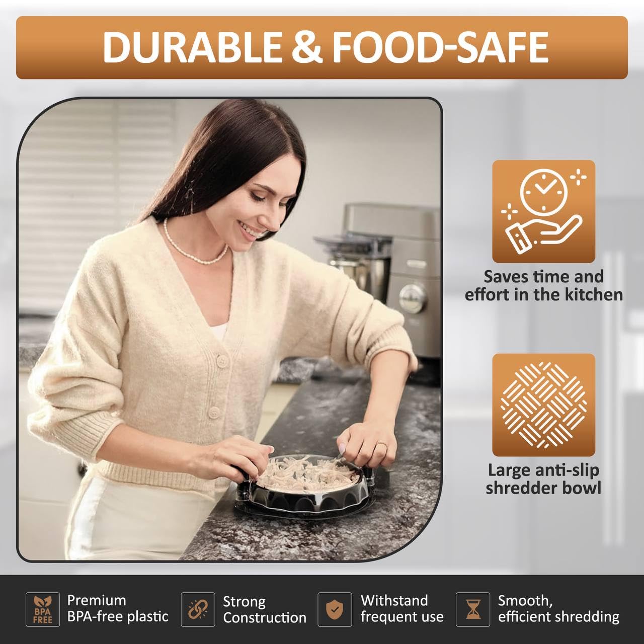 Chicken Shredder Tool - Large Twist Shredder For Chicken, Pork & Beef - Ergonomic Handle, Anti-Slip Base, Bpa-Free, Includes Cle