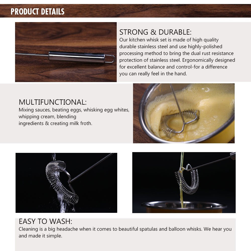 Tafond Whisk,Spiral Whisks Egg Beater For Blending Mixing Stirring, Non-Stick Stainless Steel Whisk,11.2 Inch