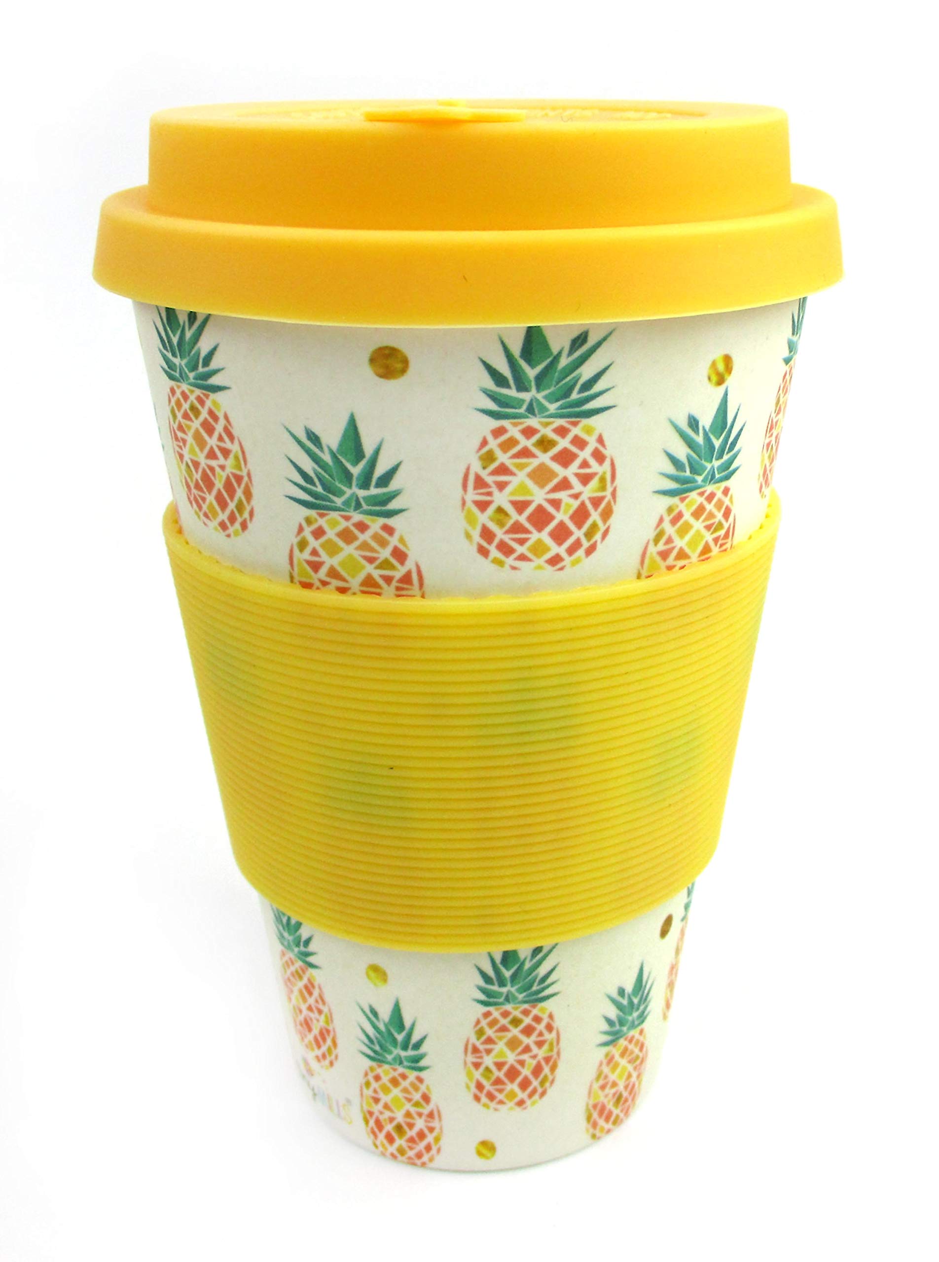 Tinymills Pineapple Hawaii Luau Travel Mug - Eco-Friendly Reusable Plant Fiber Travel Mug With Tropical Pineapple Design Party P