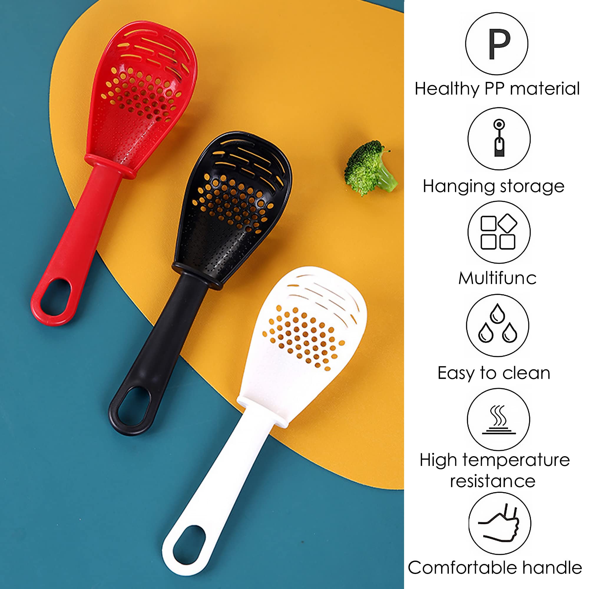 3 Pack Multifunctional Kitchen Cooking Spoon, Muulaii 6 In1 Kitchen Gadgets Strainers For Egg Yolk Separator- Grater Masher- Col
