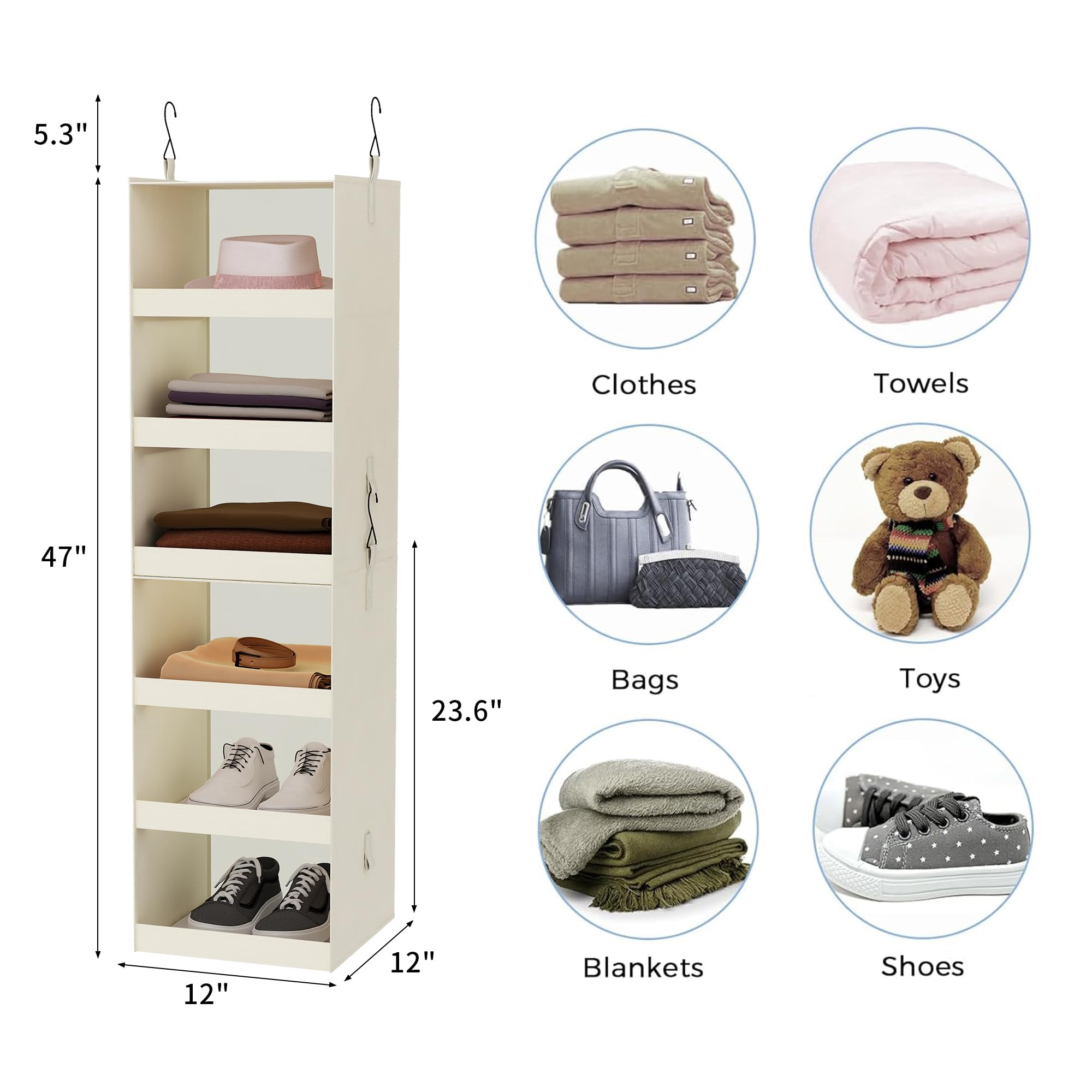 Flybox Closet Organizer And Storage, Collapsible Hanging Closet Organizer, 3 Shelf Sturdy Baby Closet Organizer & Ideal For Rv,C