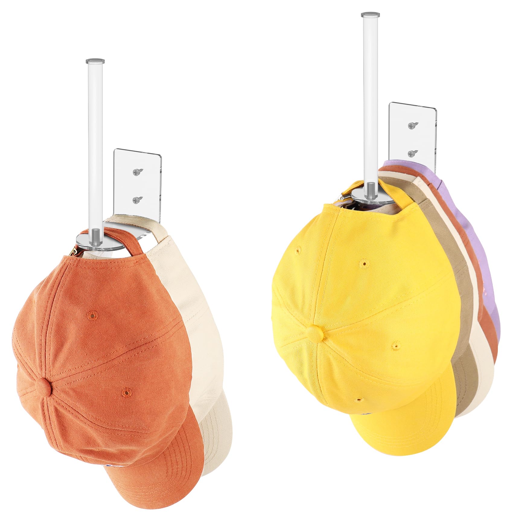 Durmmur 2 Pack Hat Racks for Baseball Caps, Acrylic Hat Organizer, Hat Hooks for Wall, Hat Holder Storage Organizer, Hat Hanger 