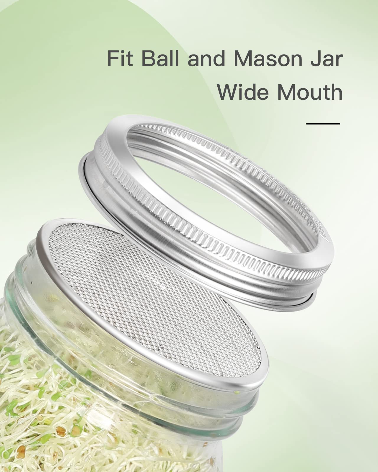 Febflo 12 Pack Sprouting Lids, 316 Stainless Steel Screen Lid For 86Mm Wide Mouth Mason Jar, Mesh Bean Sprout Sieve Lids, Home U