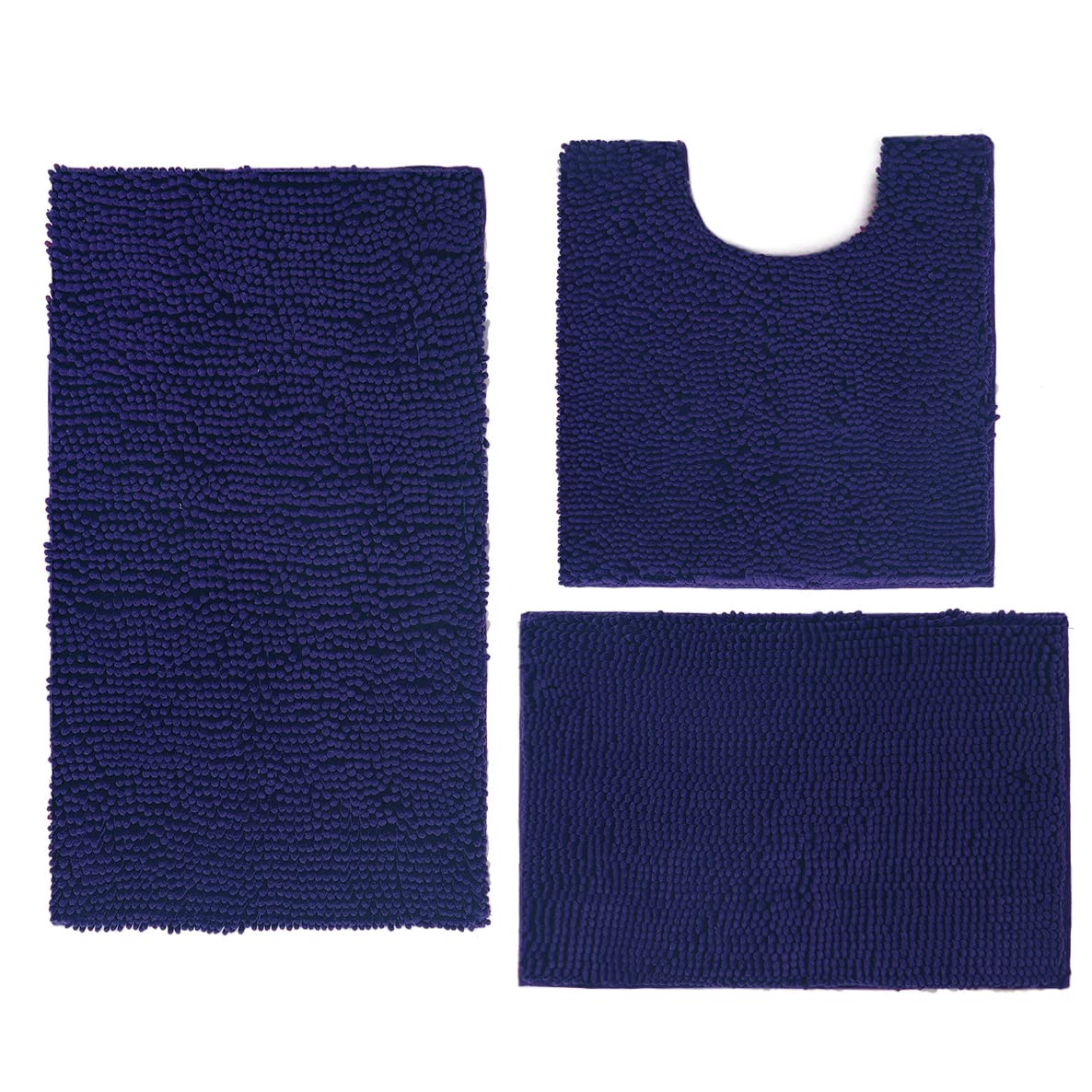 Madeals Chenille Bath Rug Set 3 Piece Bathroom Contour Rugs Combo, Soft Shaggy 2 Piece Bath Shower Mat And U-Shaped Toilet Floor